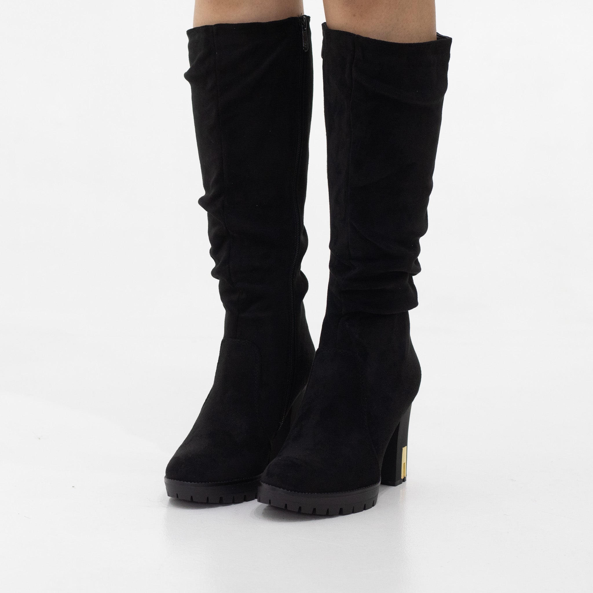 Fancy micro-fiber 10cm heel mid calf boot black