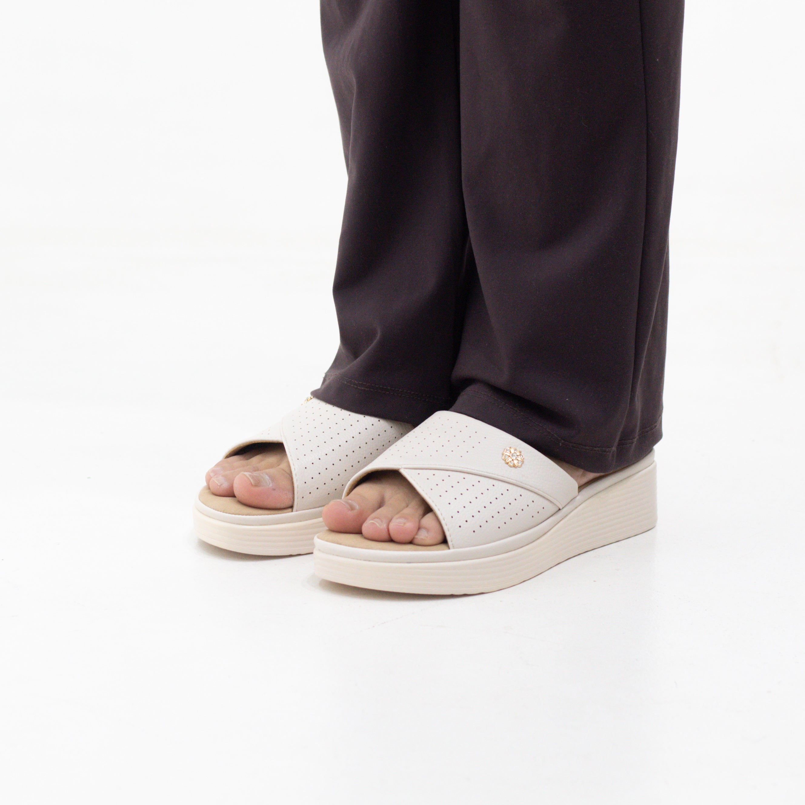 Potsi slip-on wedge sandals with cross-strap