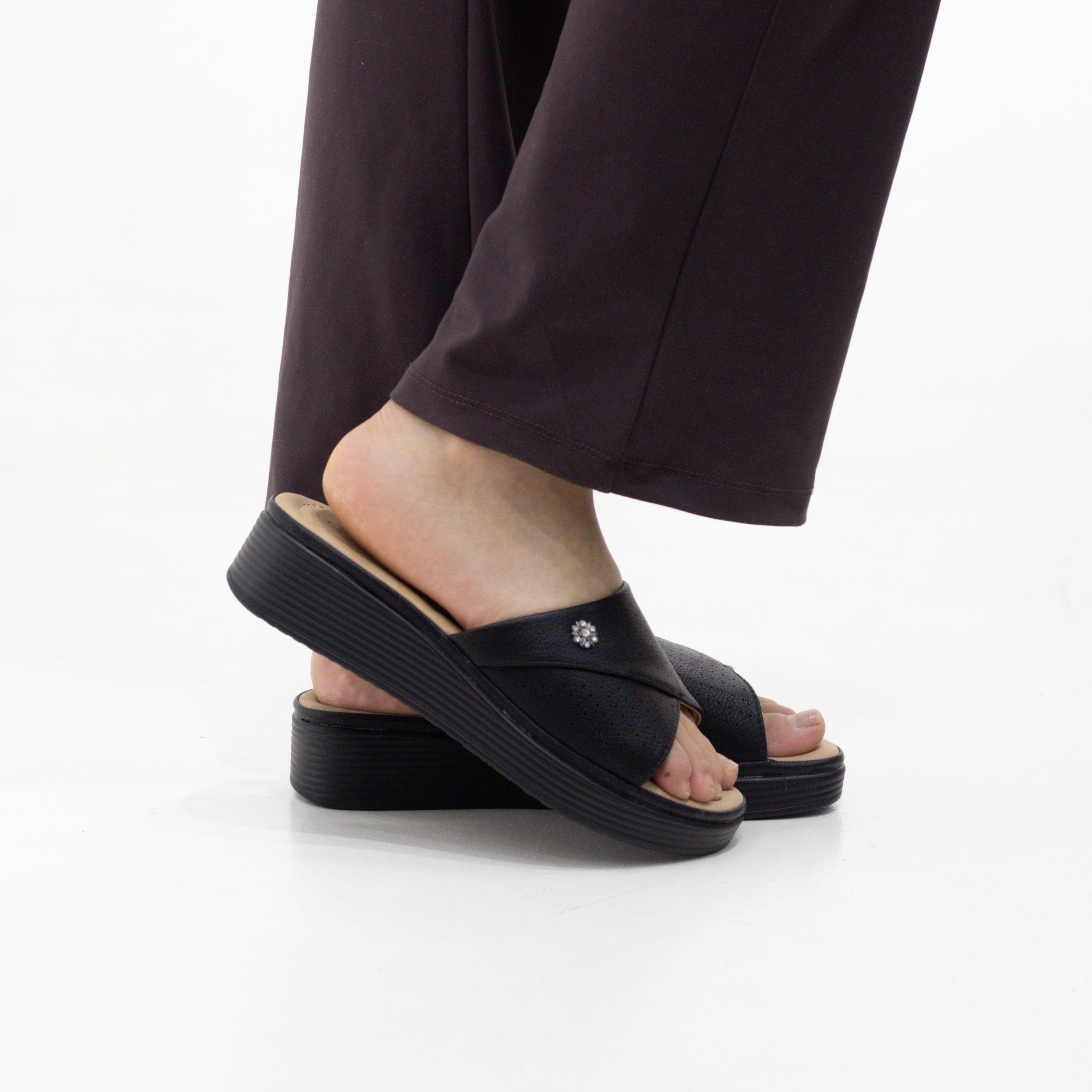 Potsi slip-on wedge sandals with cross-strap