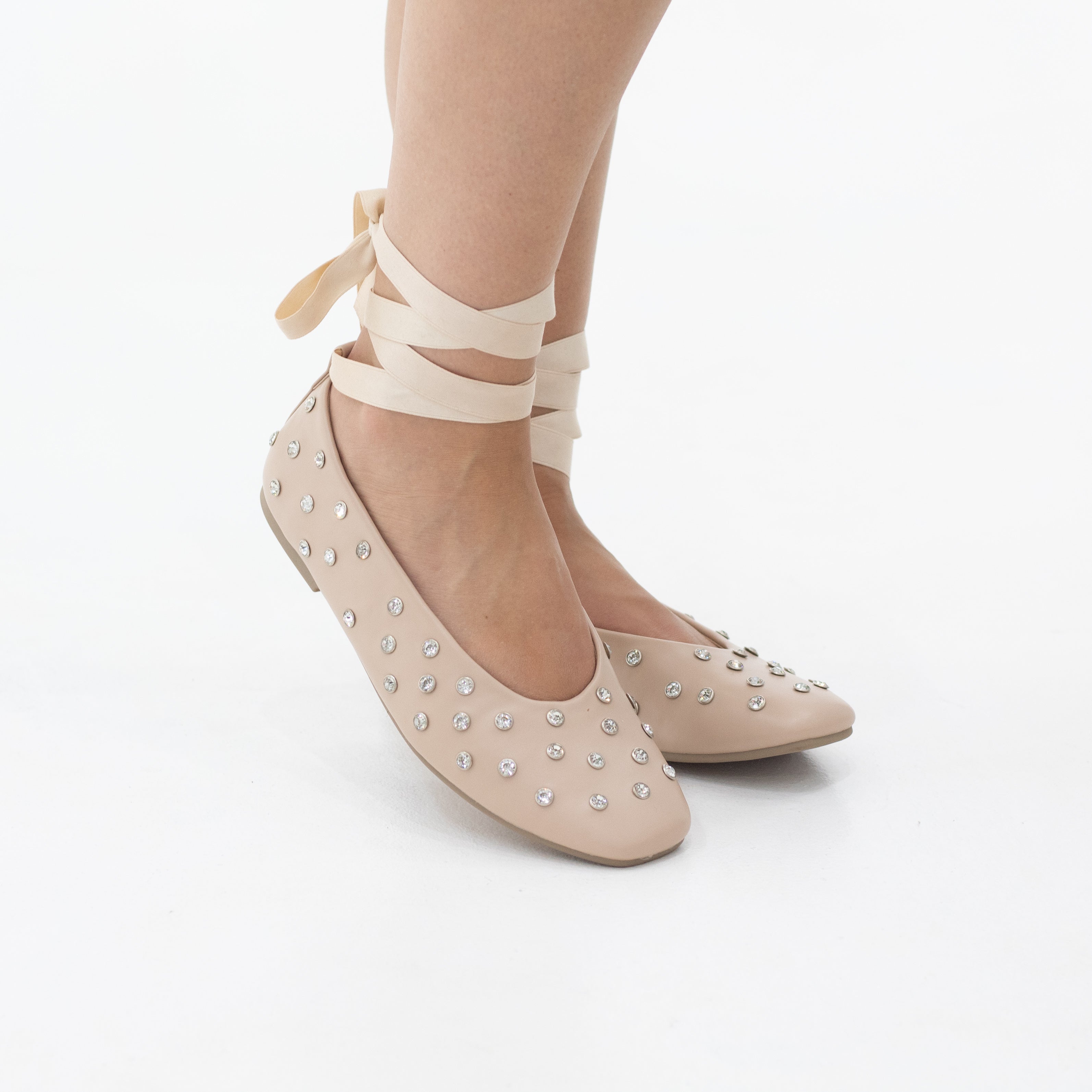 Emma Ballerina Flat tie-up studded flat pump with detachable ribbon