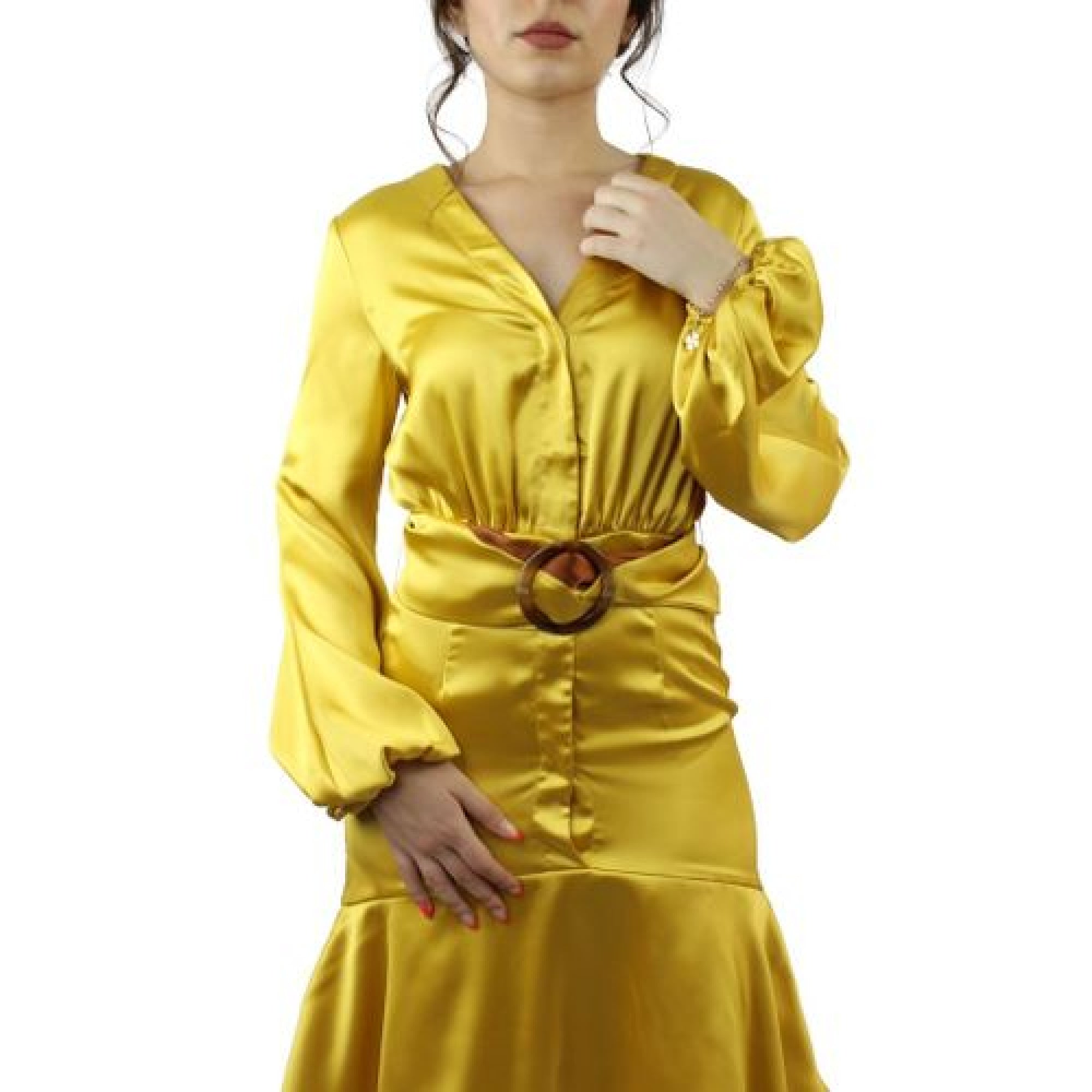 Liam mini french yellow dress with statement belt