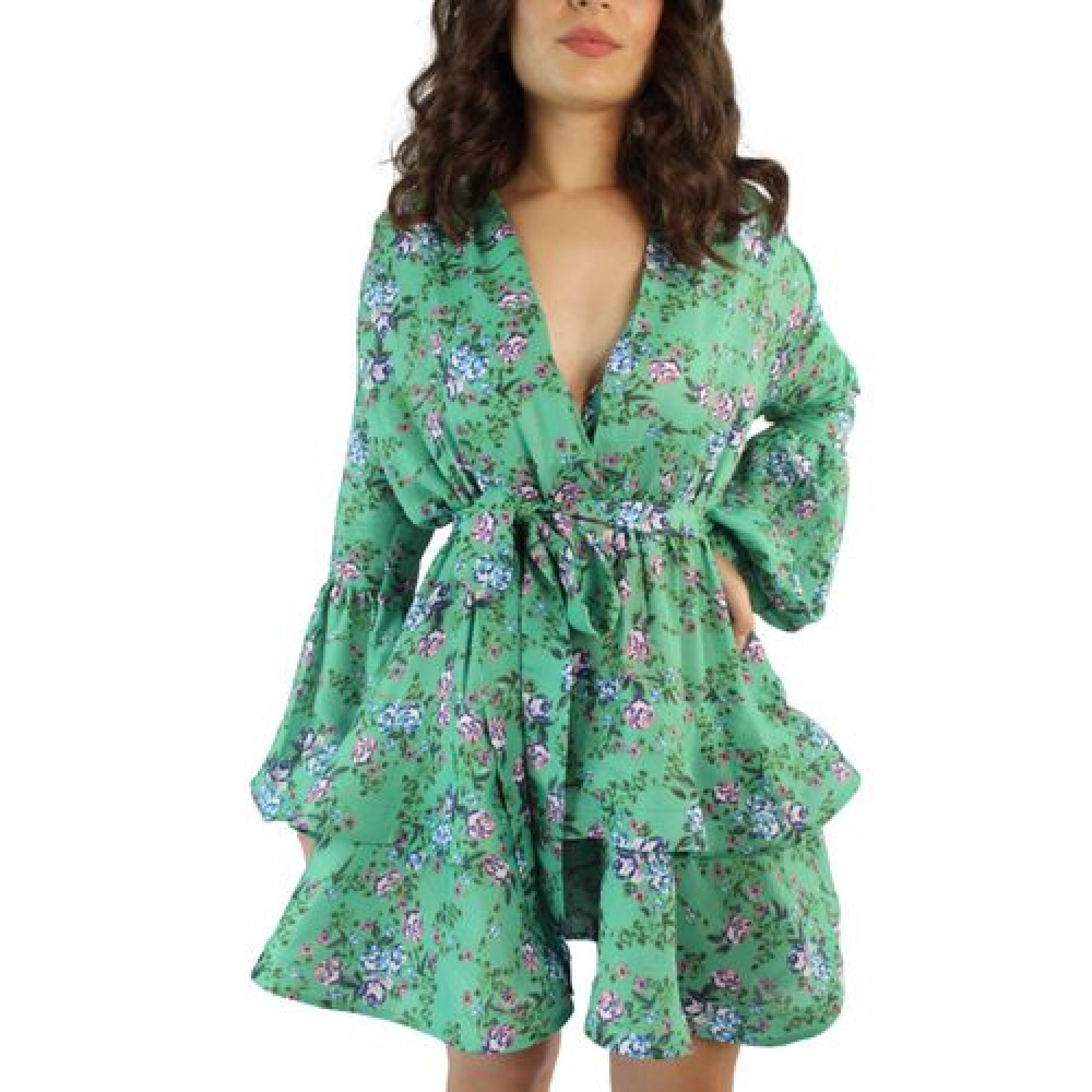 Mara designer runway floral print mini cool green