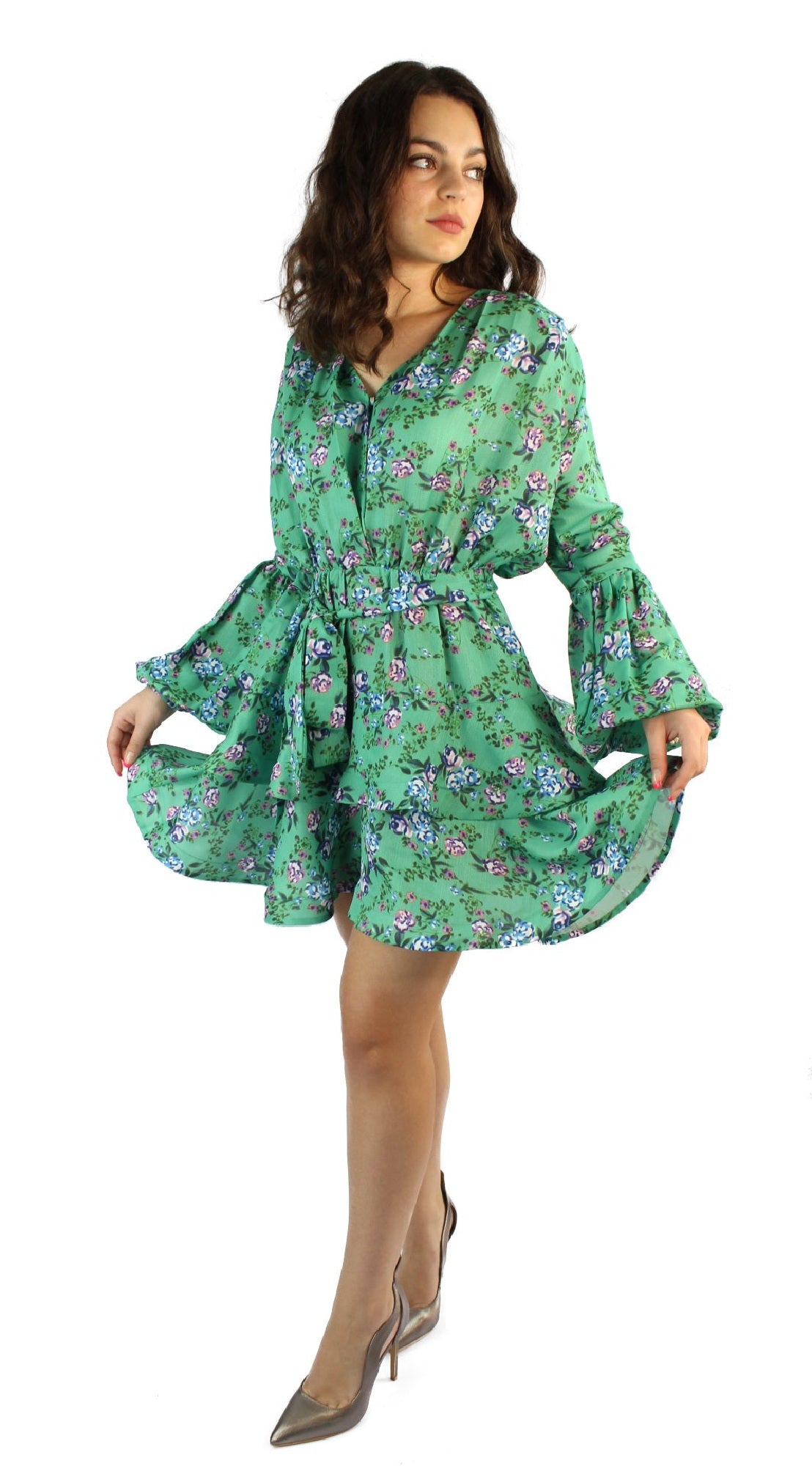 Mara designer runway floral print mini cool green