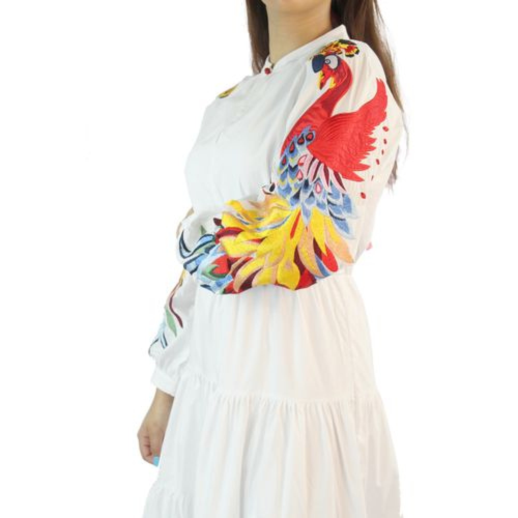 Peacock floral designer runway dress white