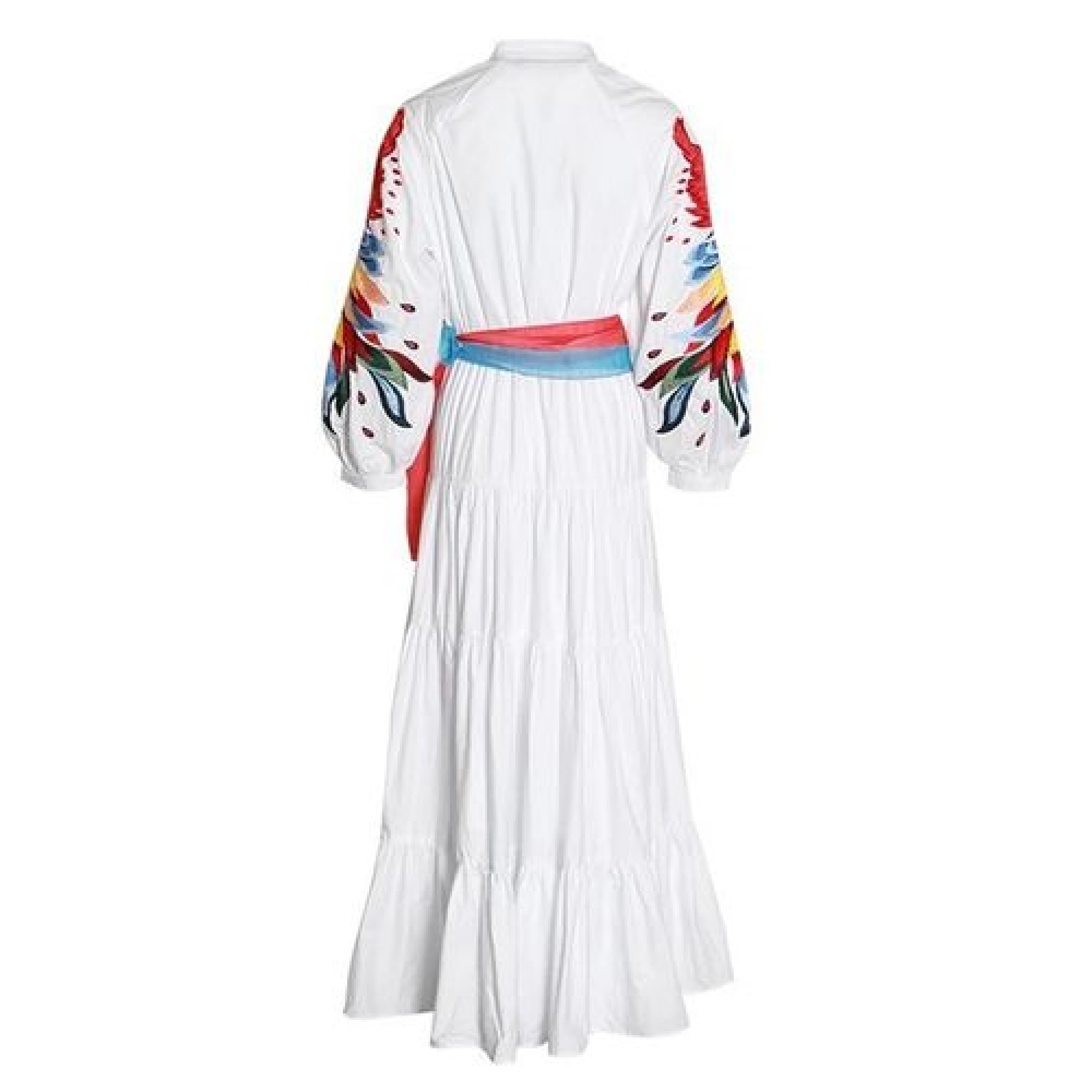 Peacock floral designer runway dress white