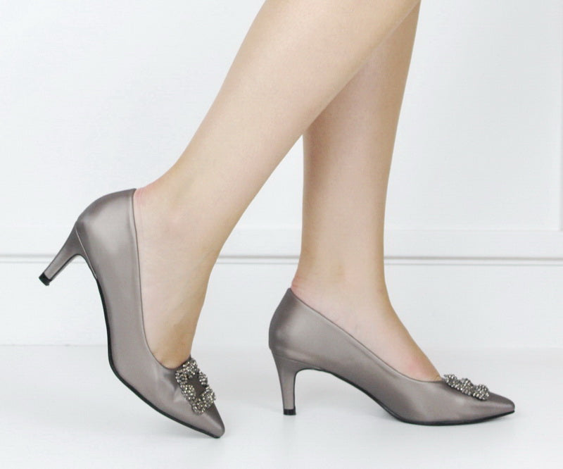 Sofia 6.5cm heel court with trim pewter