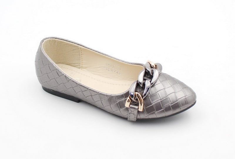 Anisa girls weaved pump with link trim pewter