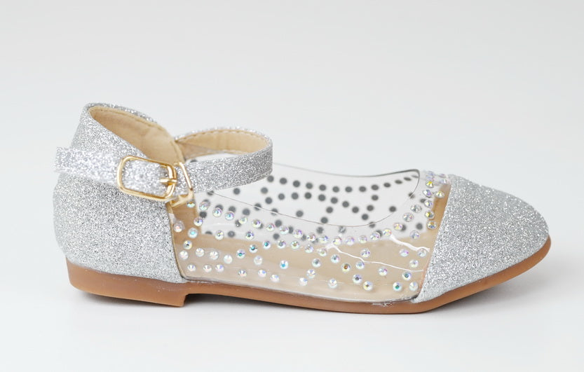 Angel baby girls dress vynl diamante pump silver