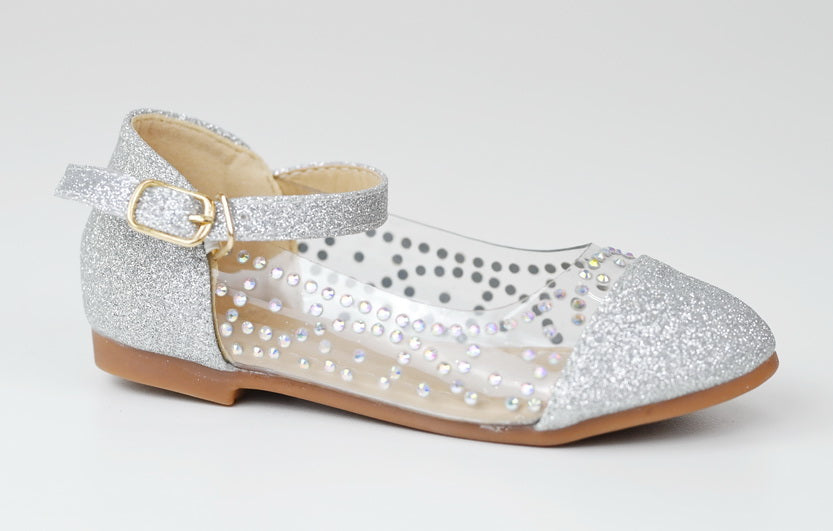 Angel baby girls dress vynl diamante pump silver