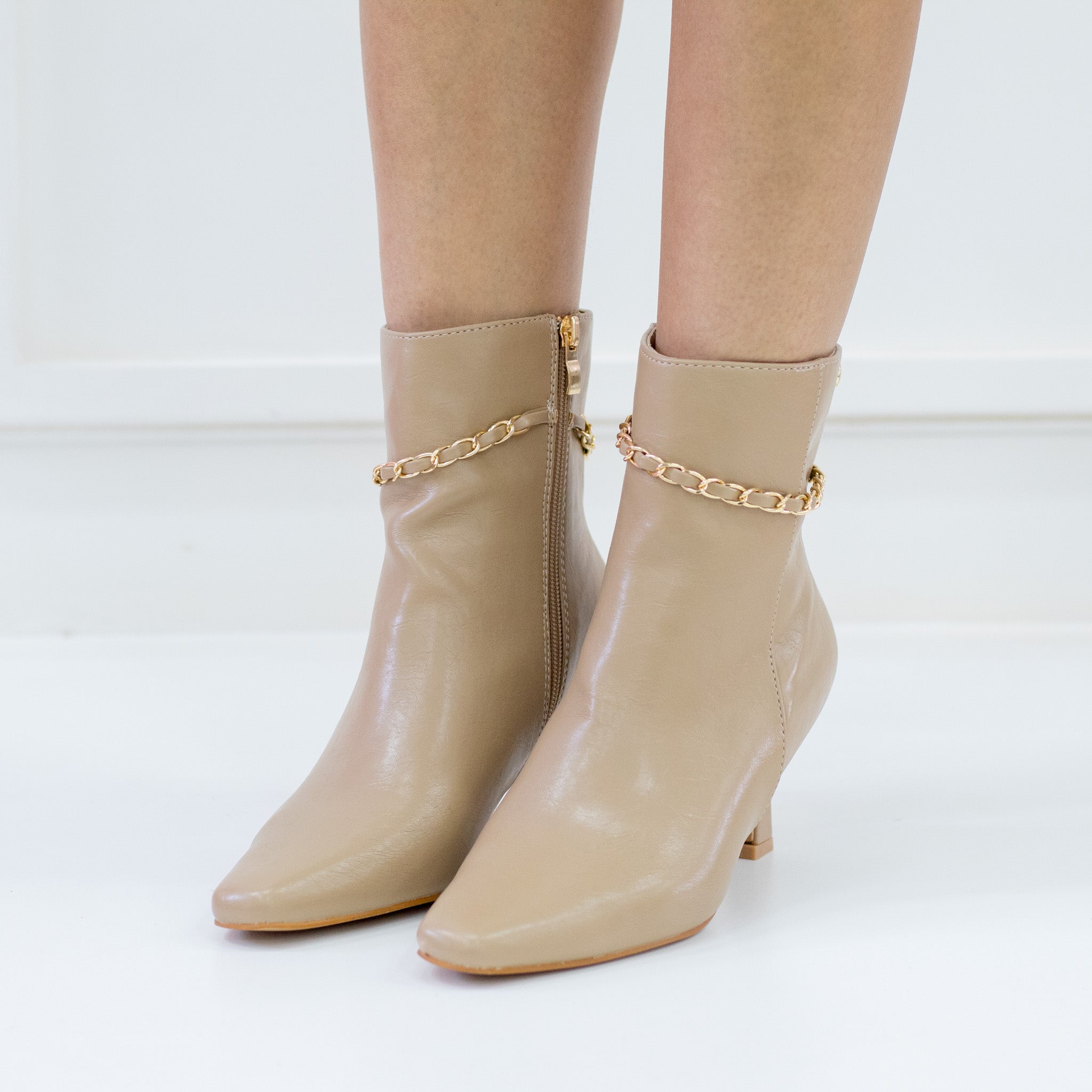 Preview 7cm heel faux leather pu ankle boot beige