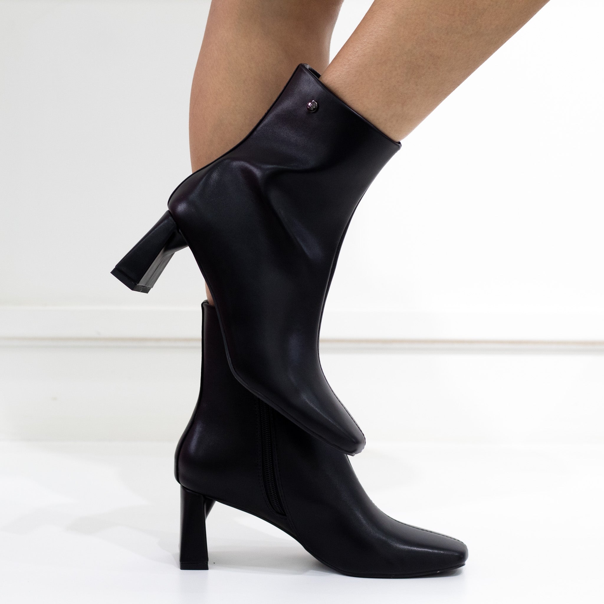 Black 6.5cm heel square toe croc ankle boot filter