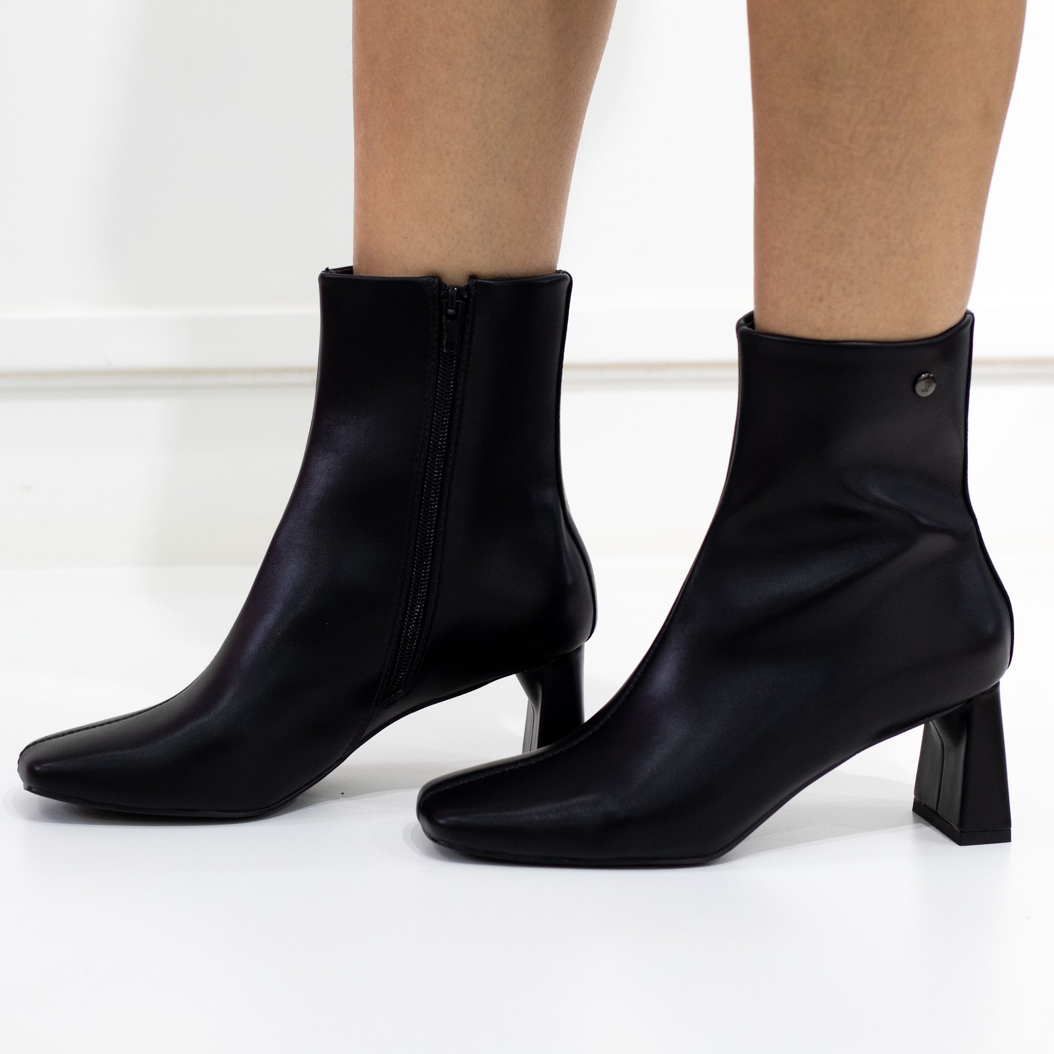 Black 6.5cm heel square toe croc ankle boot filter