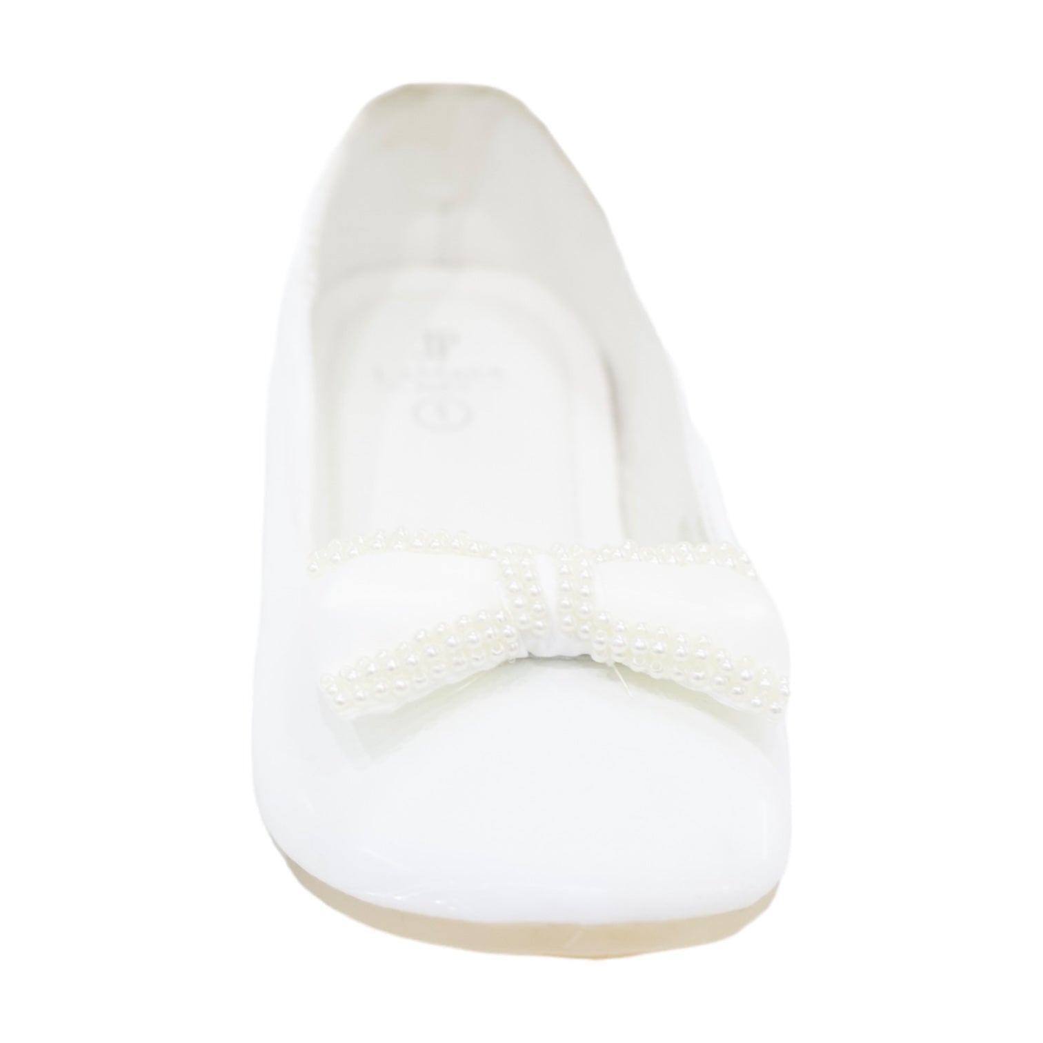 Anura girls pump with doubled pearl lining bow white