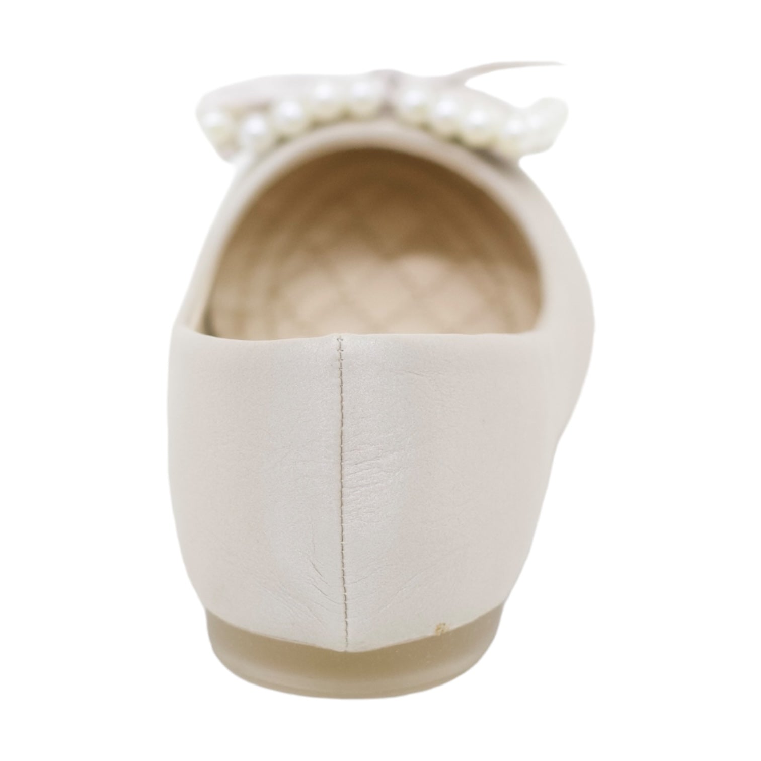 Nitara girls dress pump with a pearls bow nude