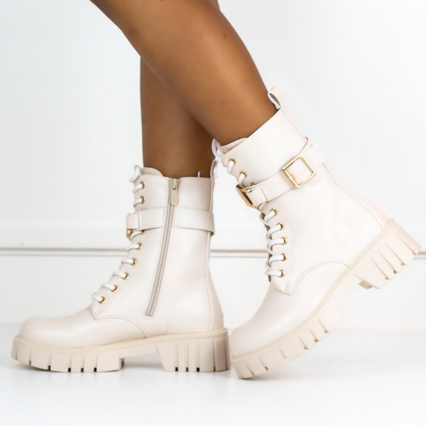 Monifa lace up ankle boot beige