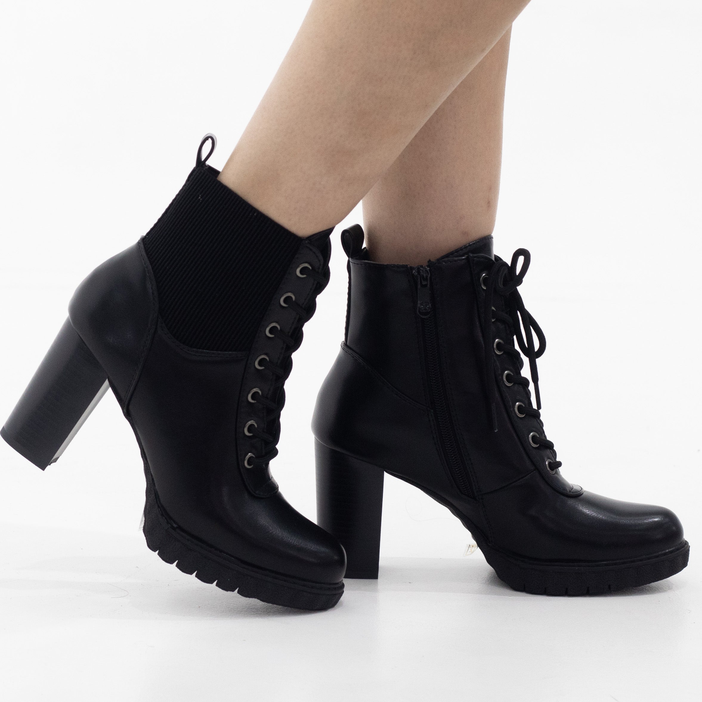 Zelle 8.5cm heel lace up ankle boot black