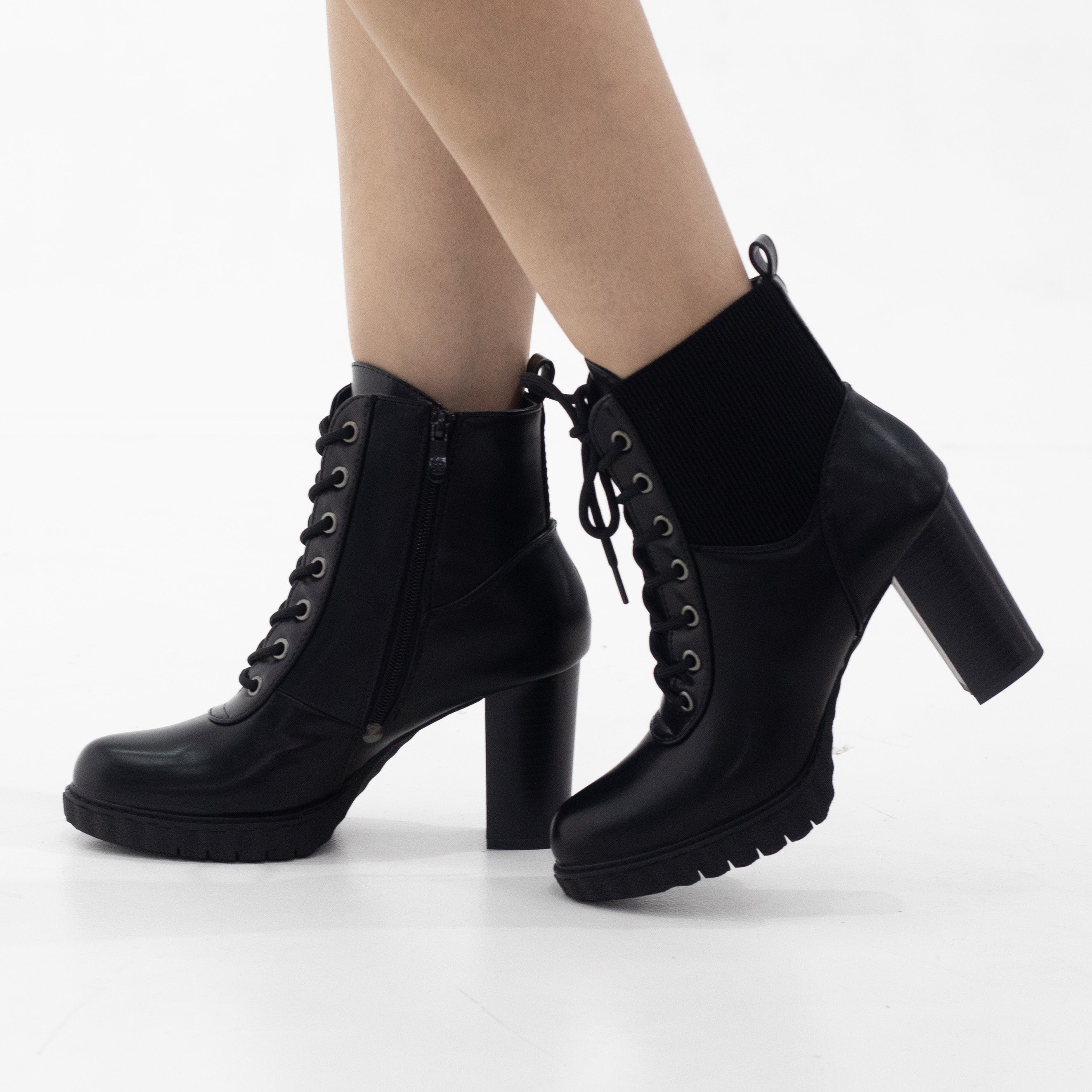 Zelle 8.5cm heel lace up ankle boot black