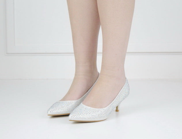 Terana diamante embellished low heel 5cm courts white