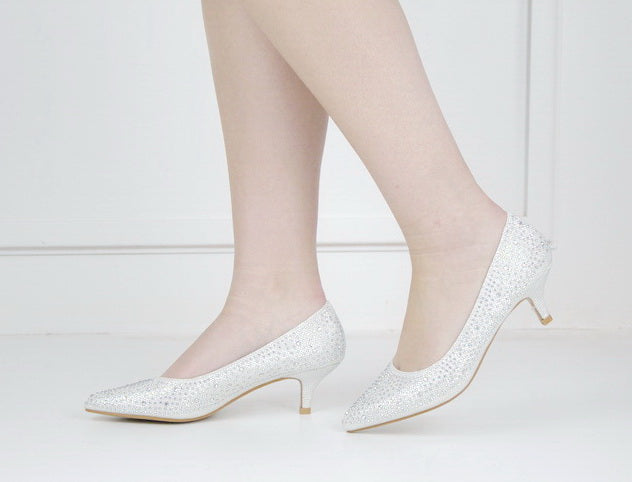 Terana diamante embellished low heel 5cm courts white