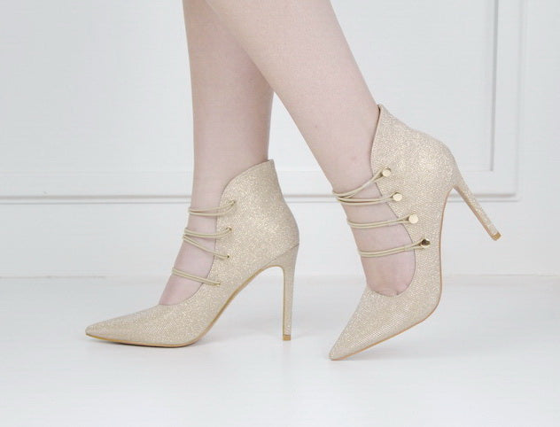 Helen2 shimmer 10cm pointy with 4 elastic belts champagne