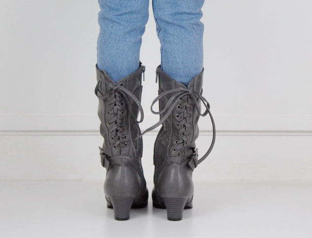Hazeli girls long boot with back lace grey