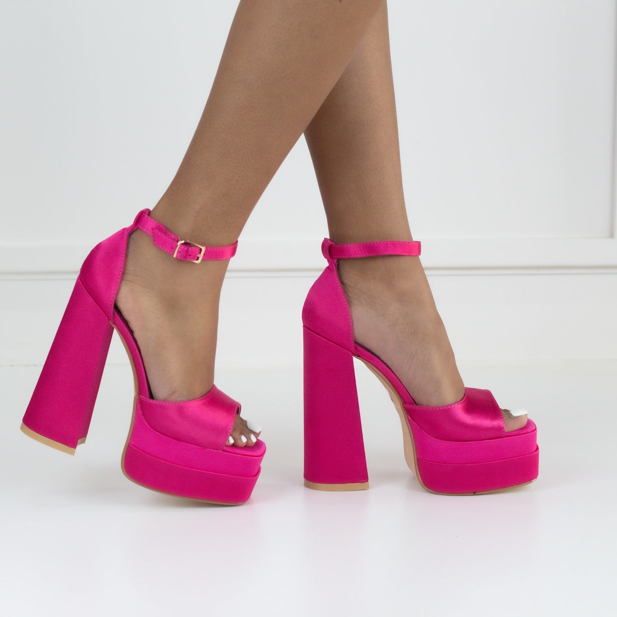 Micola 14.5cm platform heel Funky one band ankle strap sandal fuschia