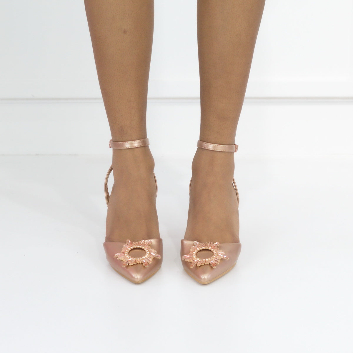 Muadi mid heel 7cm SATIN PU with trim rose gold