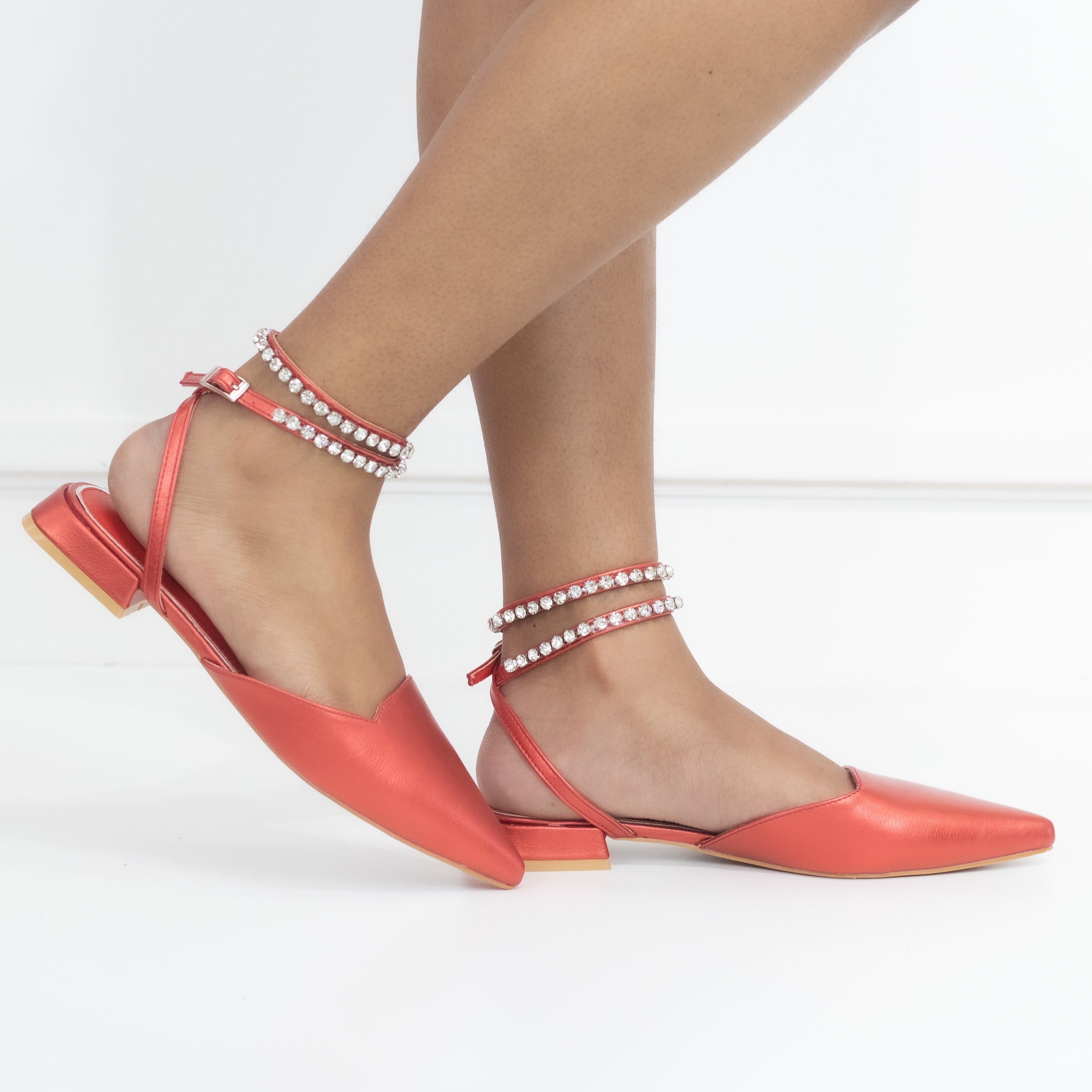 Elmas pointy ankle strap flat red