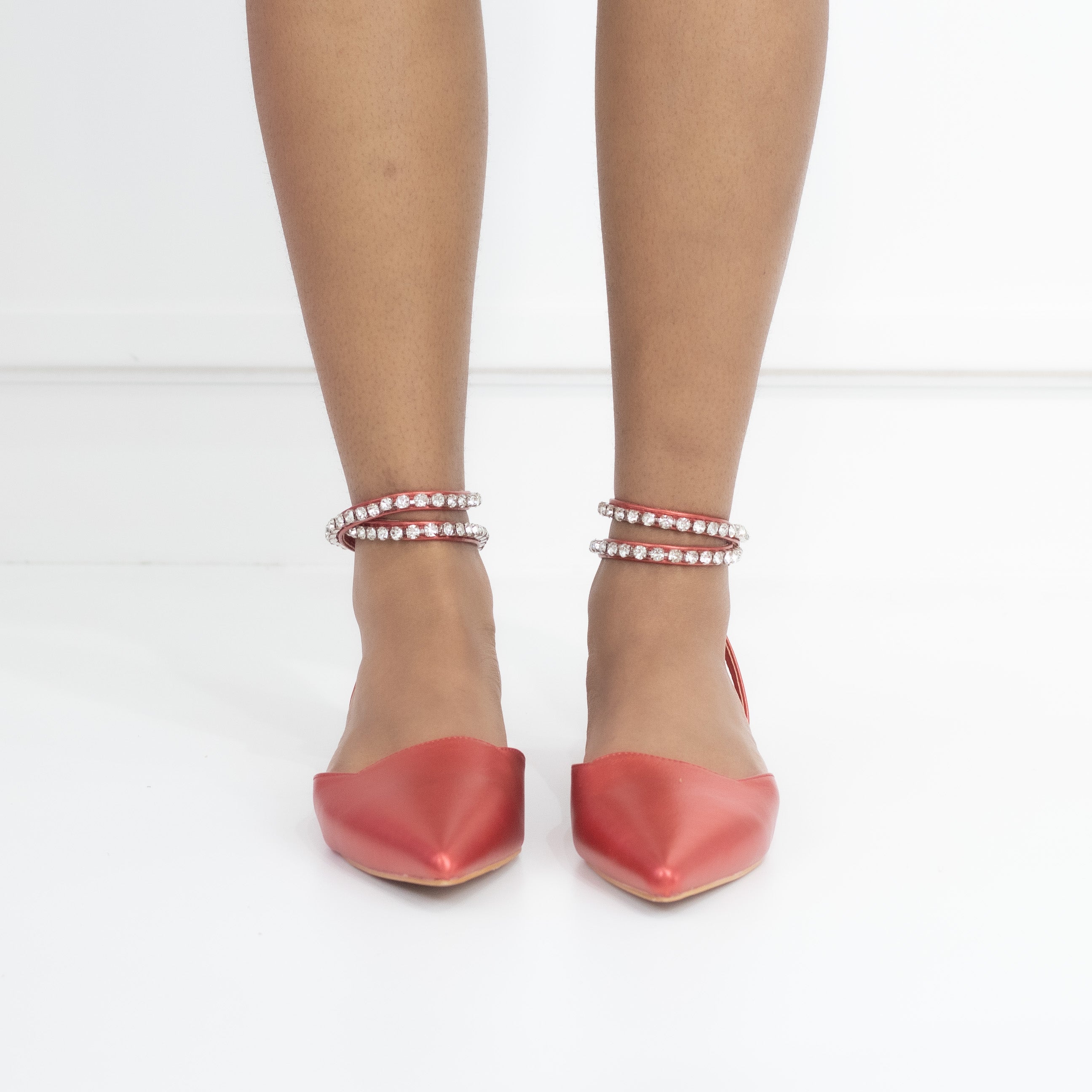 Elmas pointy ankle strap flat red