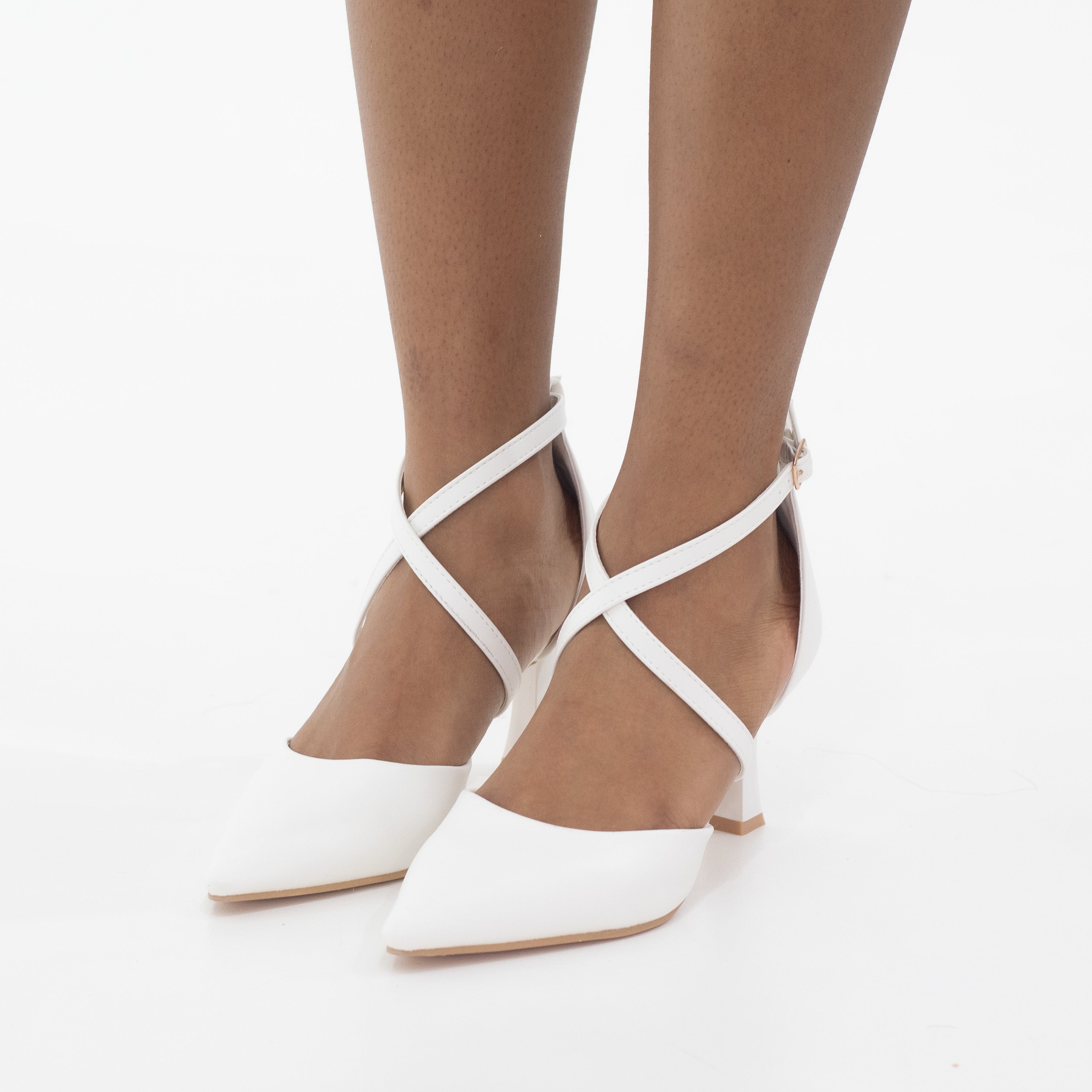 Lunara diamante detailed cross-belts open waist mid heel white