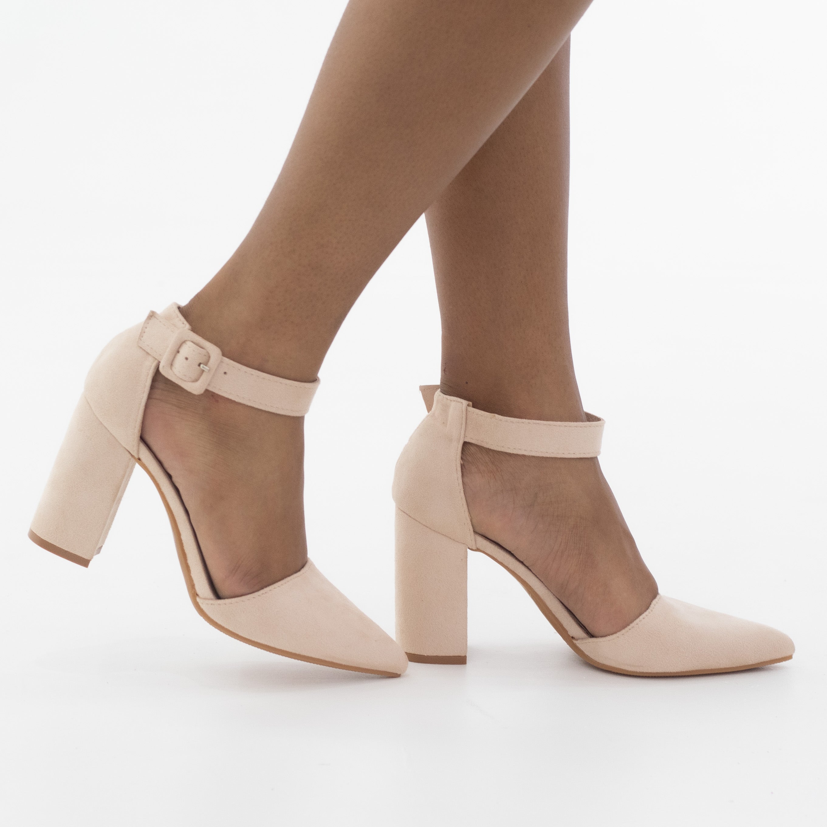 Jess open waist pointy on block heel micro beige