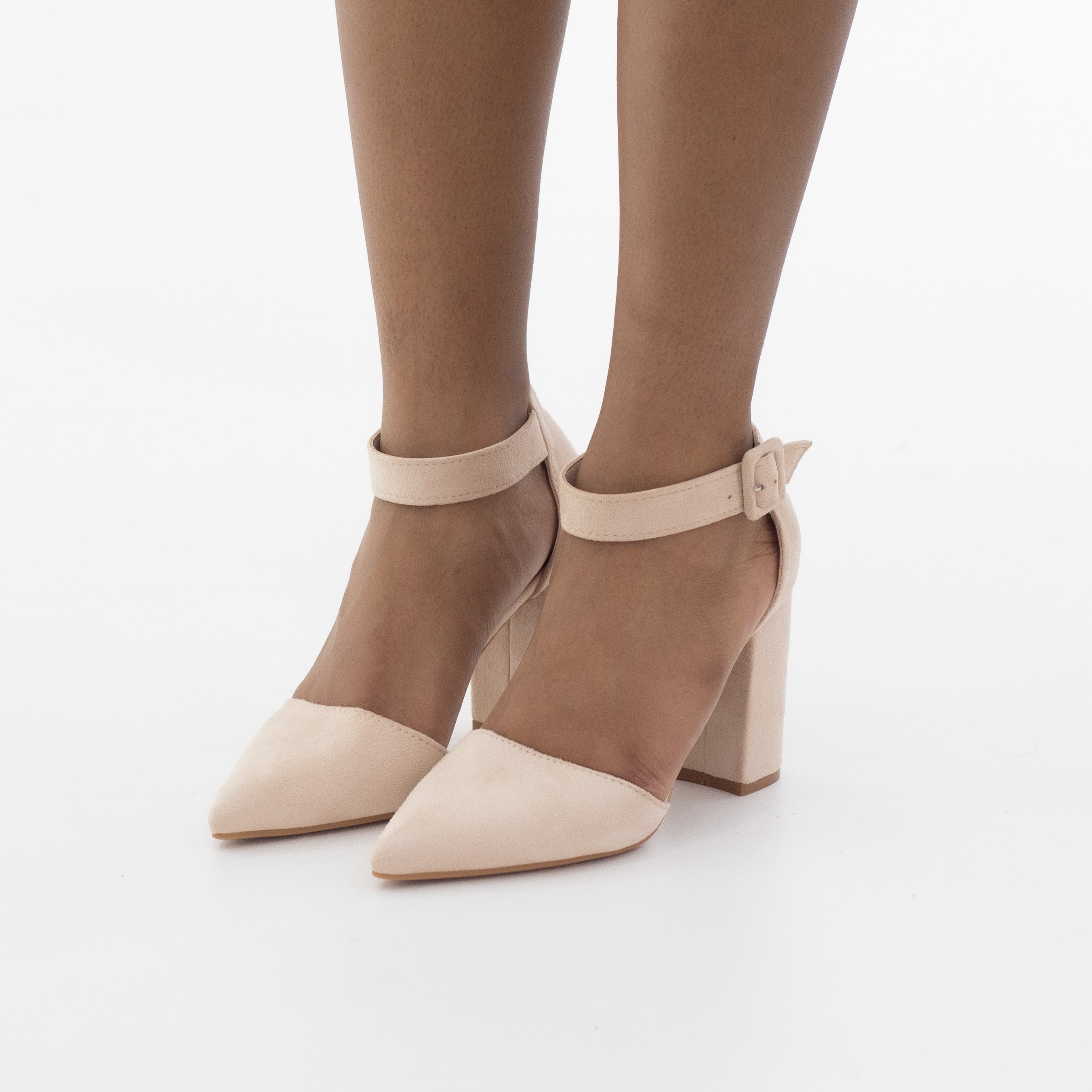 Jess open waist pointy on block heel micro beige