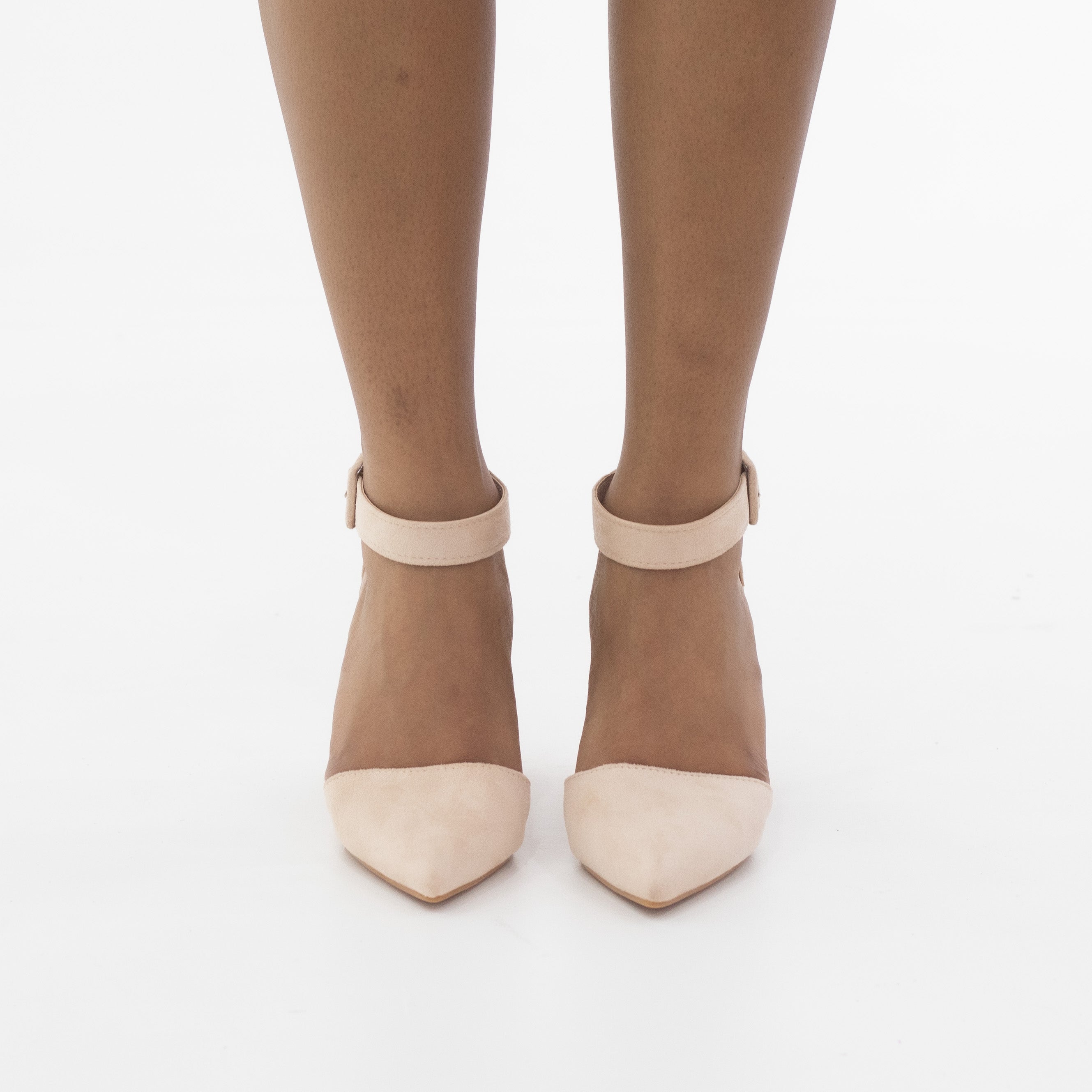 Jess open waist pointy on block heel micro beige