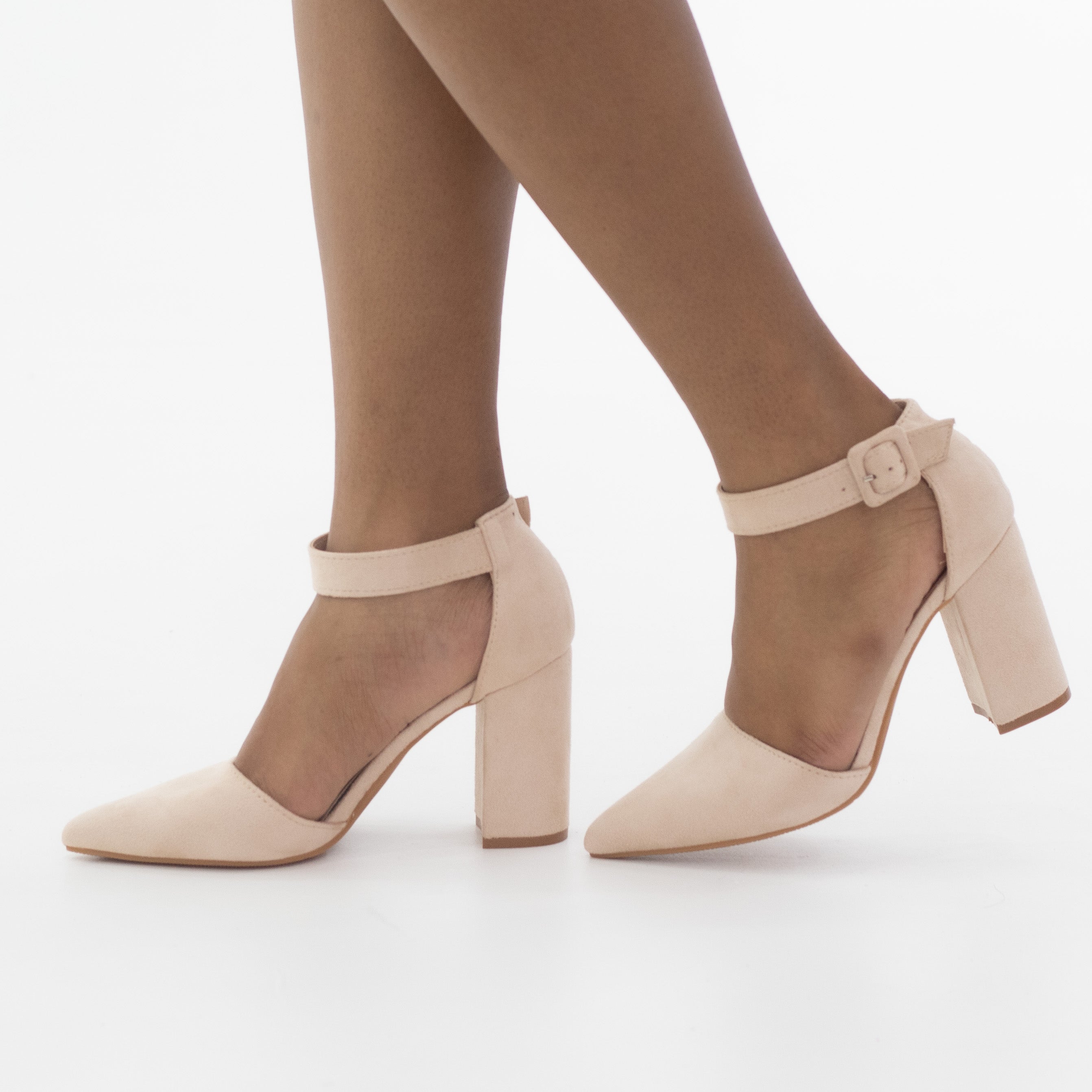 Jess open waist pointy on block heel micro beige