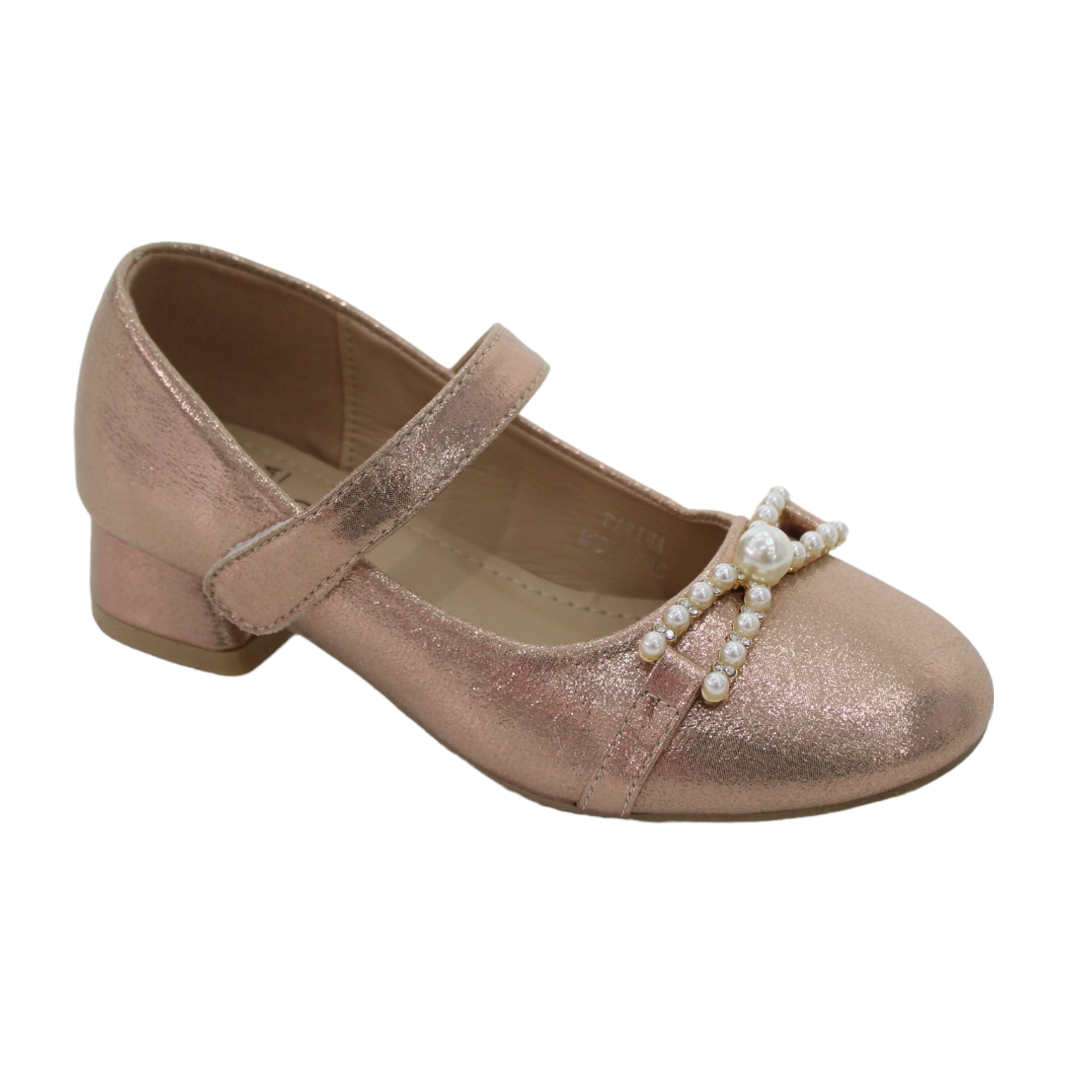 Fariha girls dress pump with pearls trim rose gold