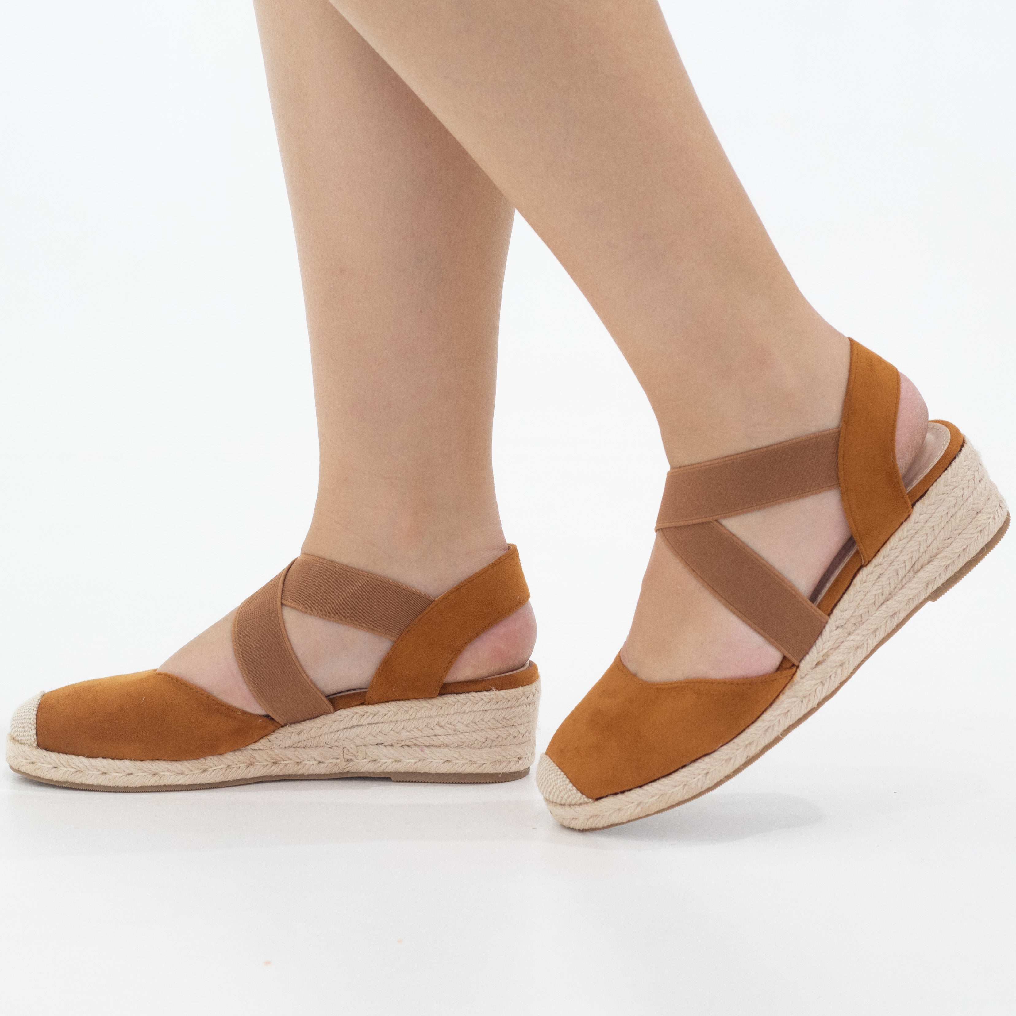 Hype 5.5cm wedge espadrille with elastic brown