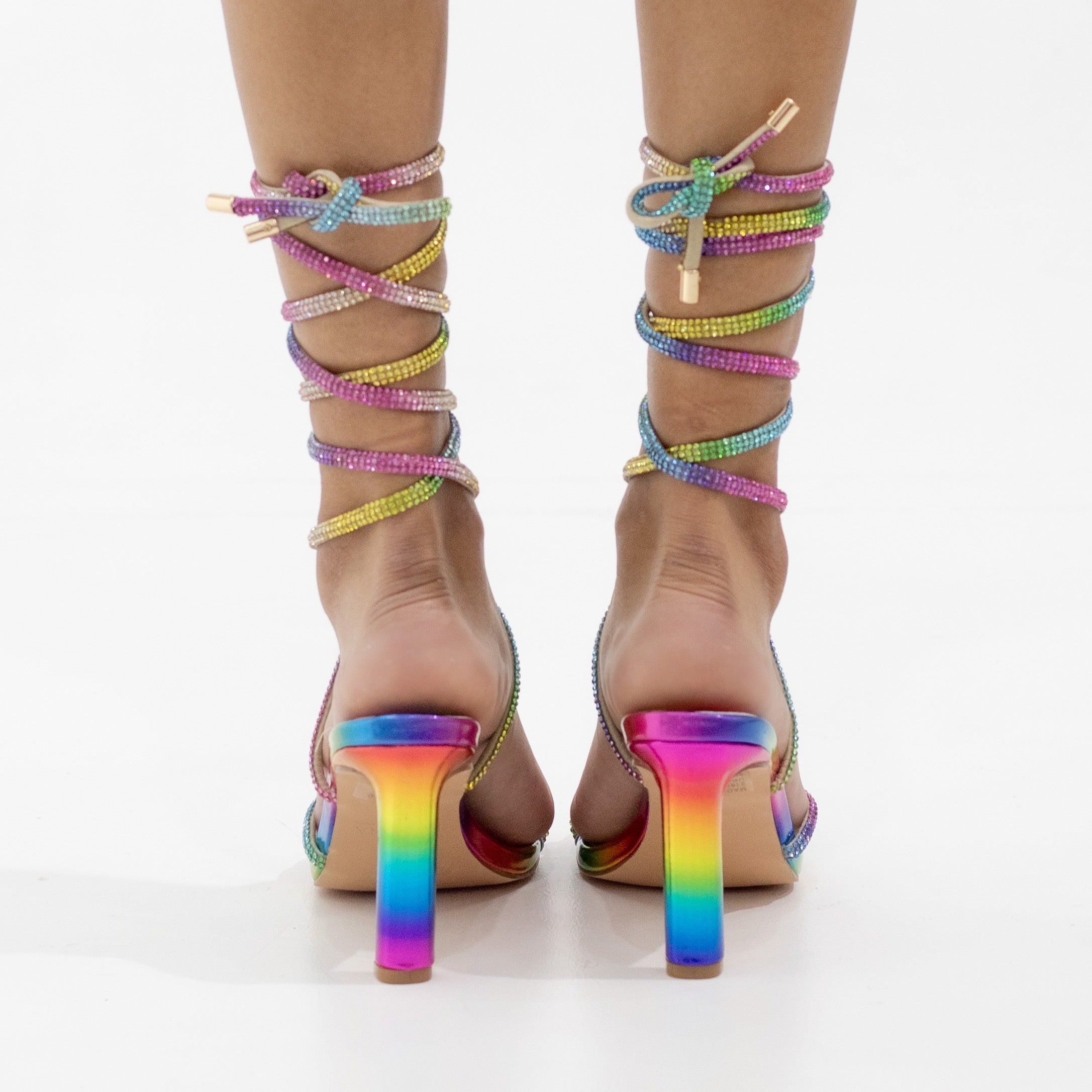 Leovie diamante strippy tie up 8.5cm heel sandal multi