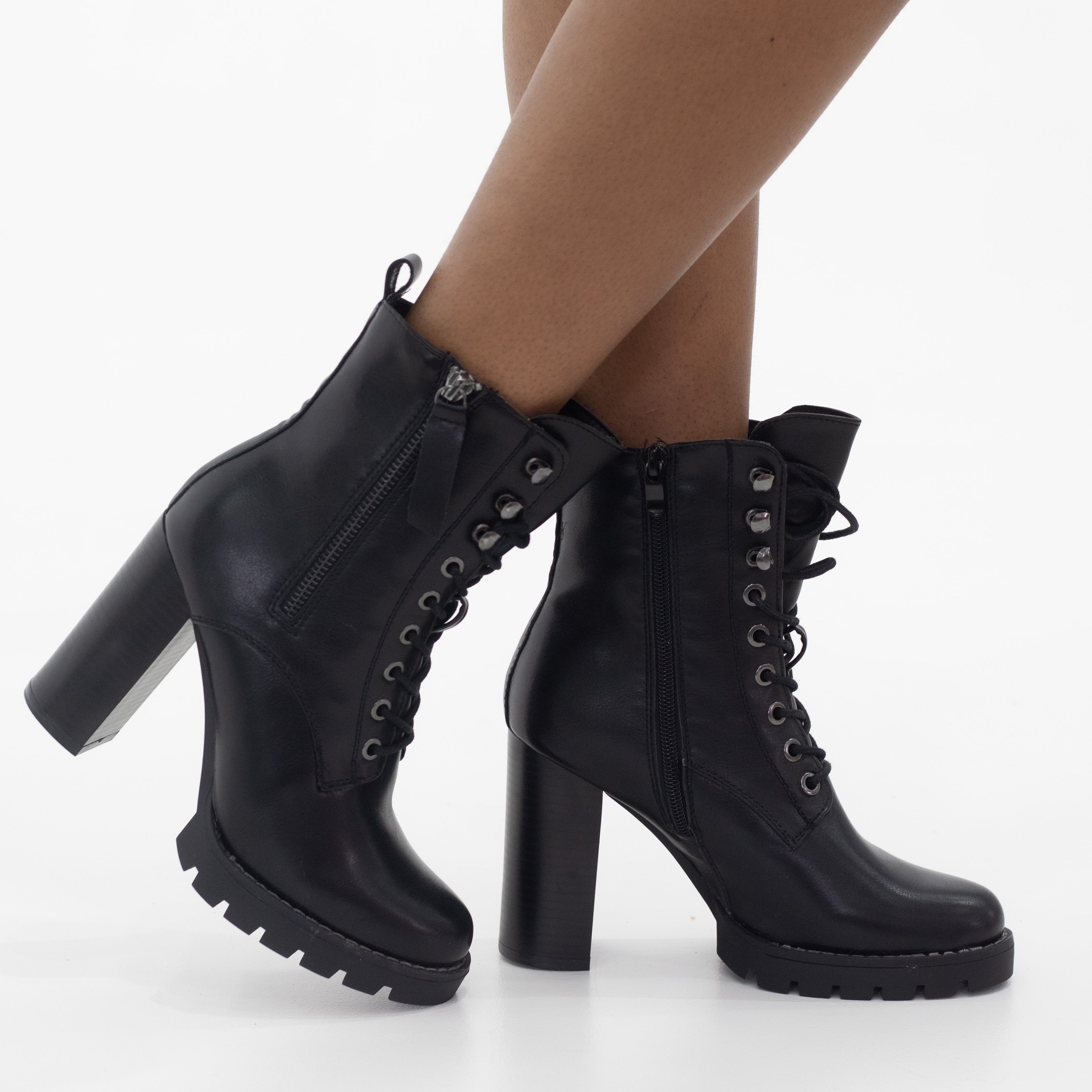 Opposite 10cm heel lace up ankle boot black