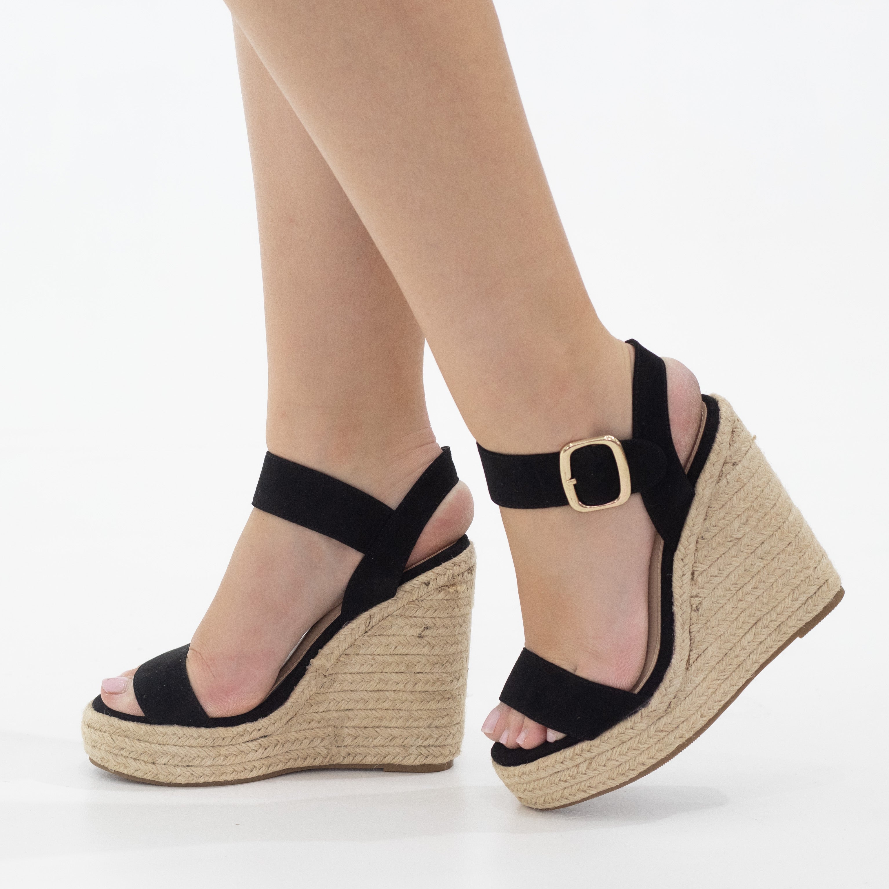 Linzi one band espadrille 13cm wedge sandals black