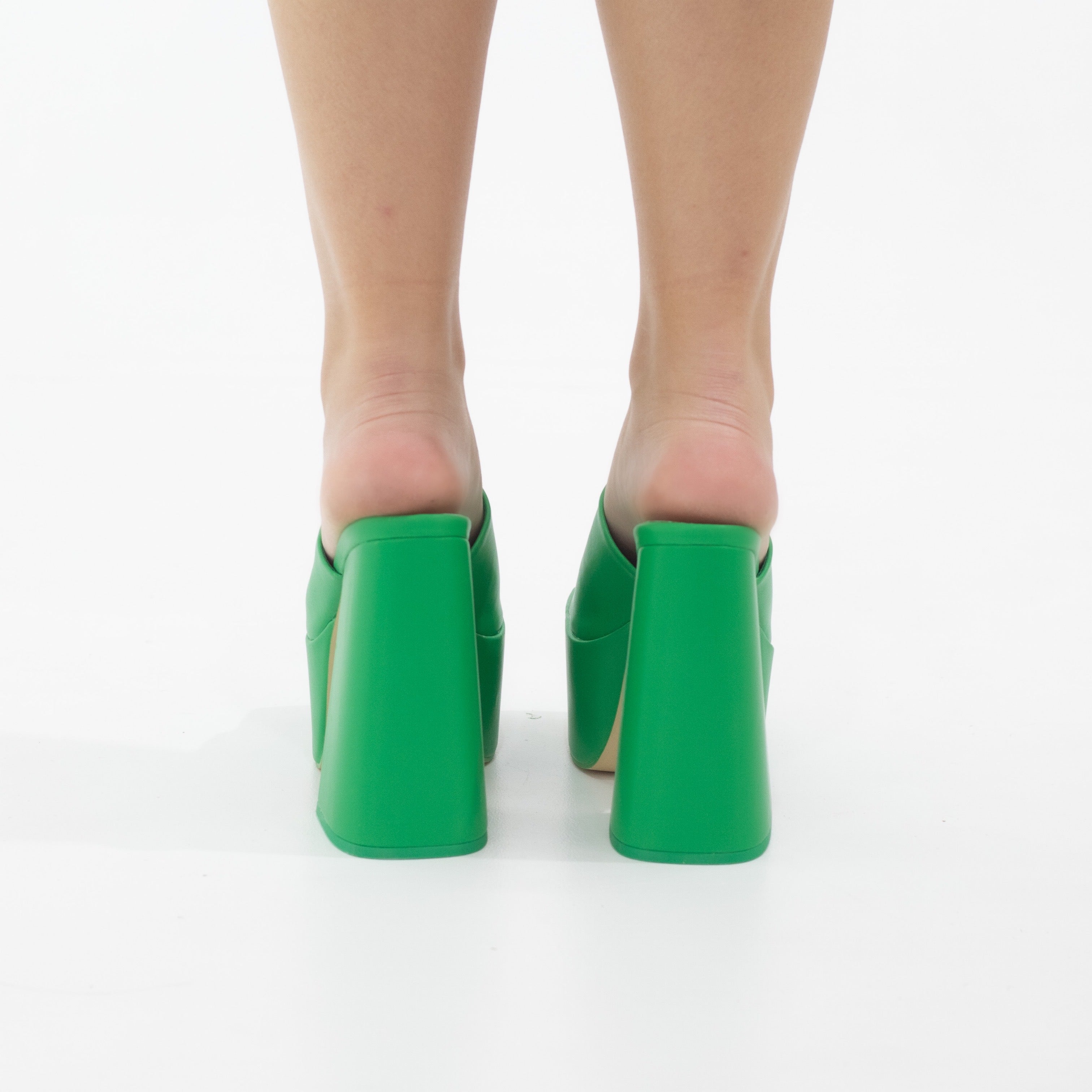 Porto platform slide on 14cm thick heel PU green