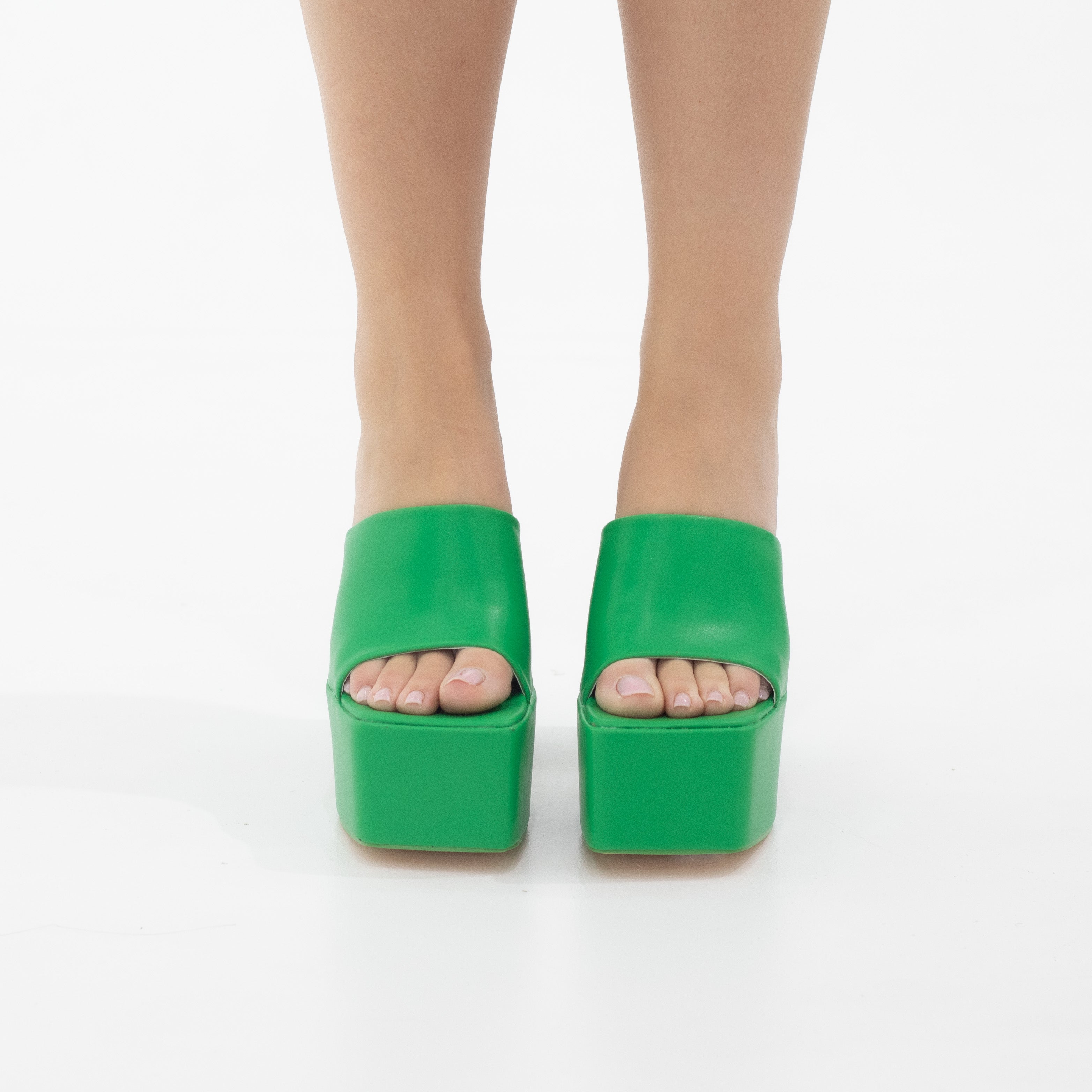 Porto platform slide on 14cm thick heel PU green