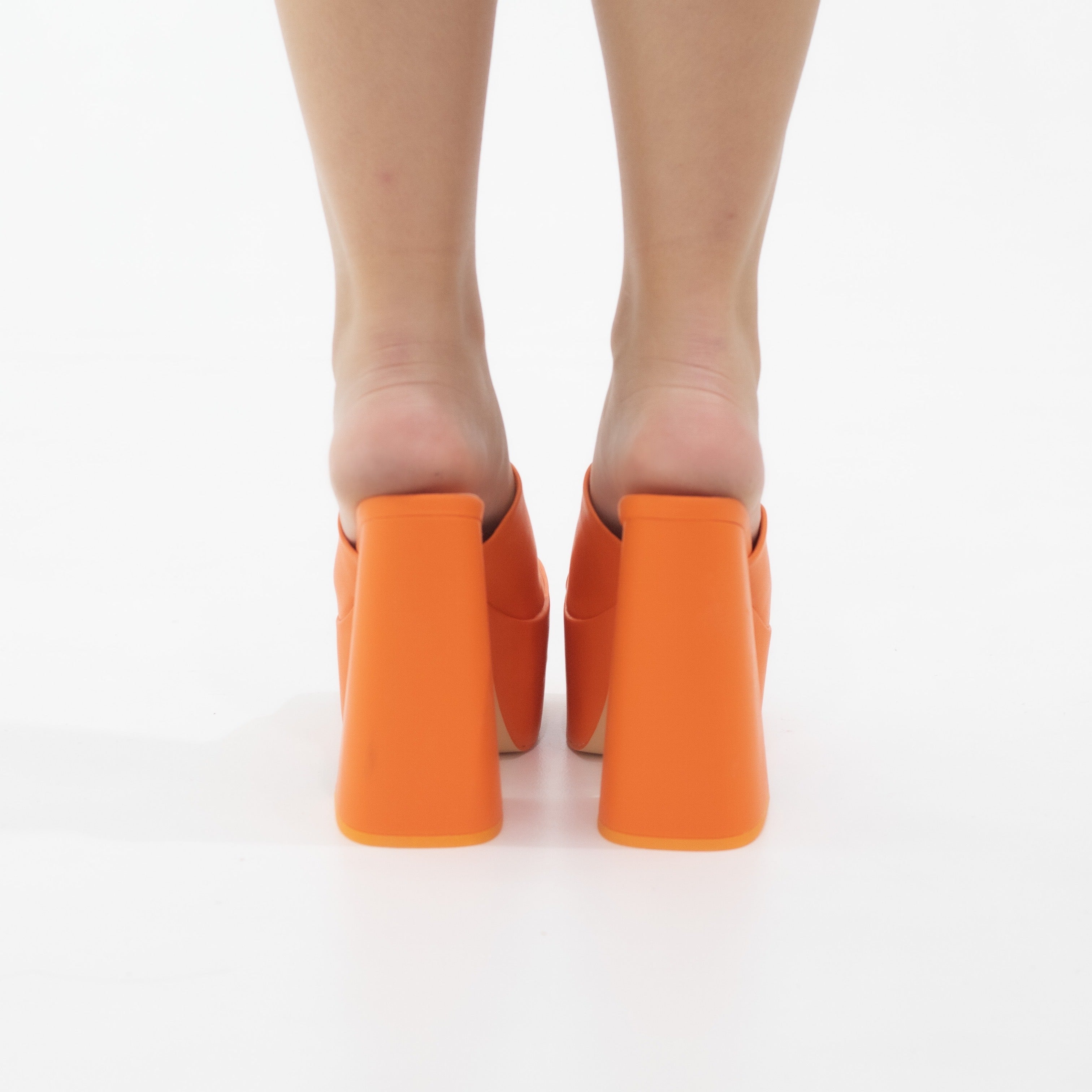 Porto platform slide on 14cm thick heel PU orange