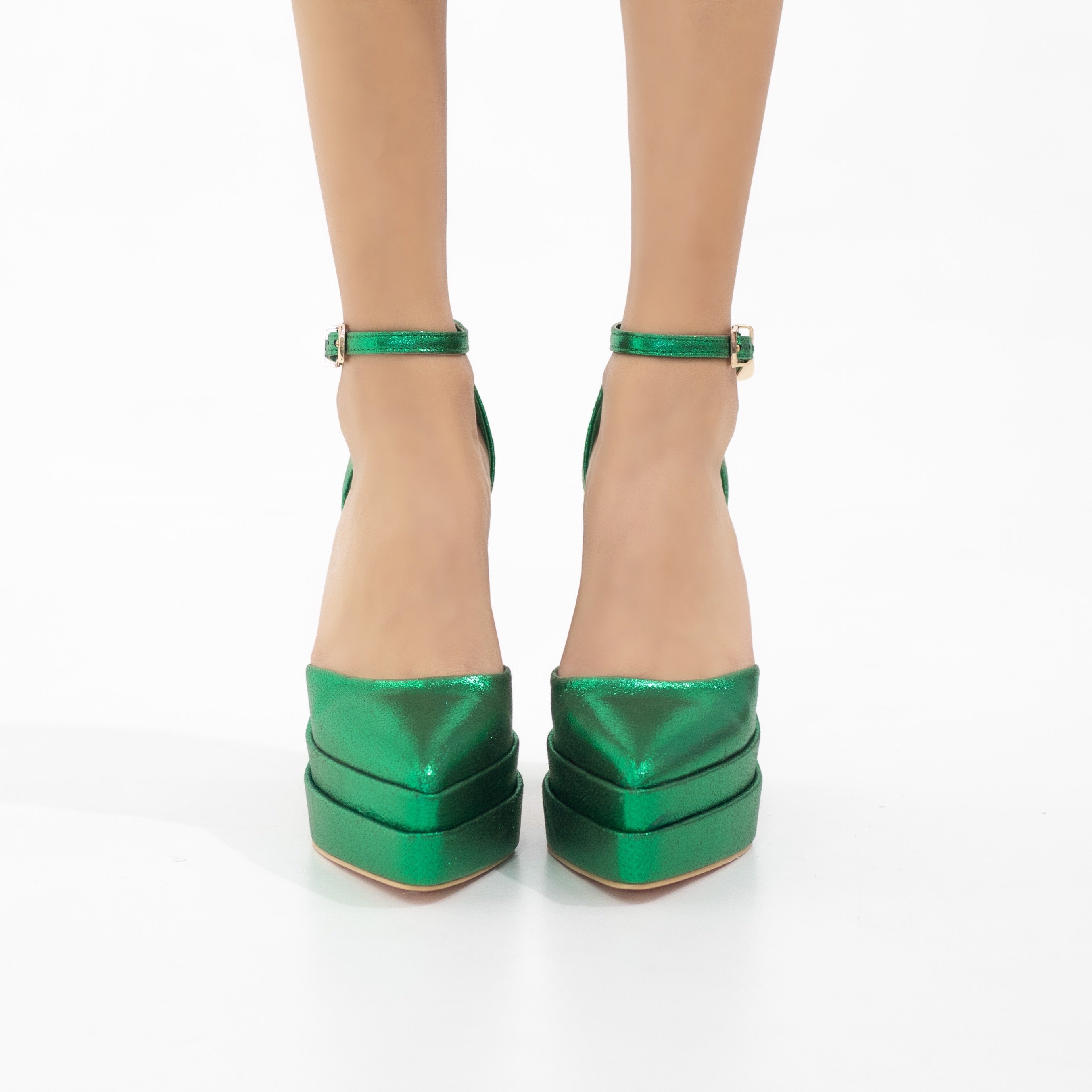 Coney 13.5cm platform heel Funky one band ankle strap pointy green