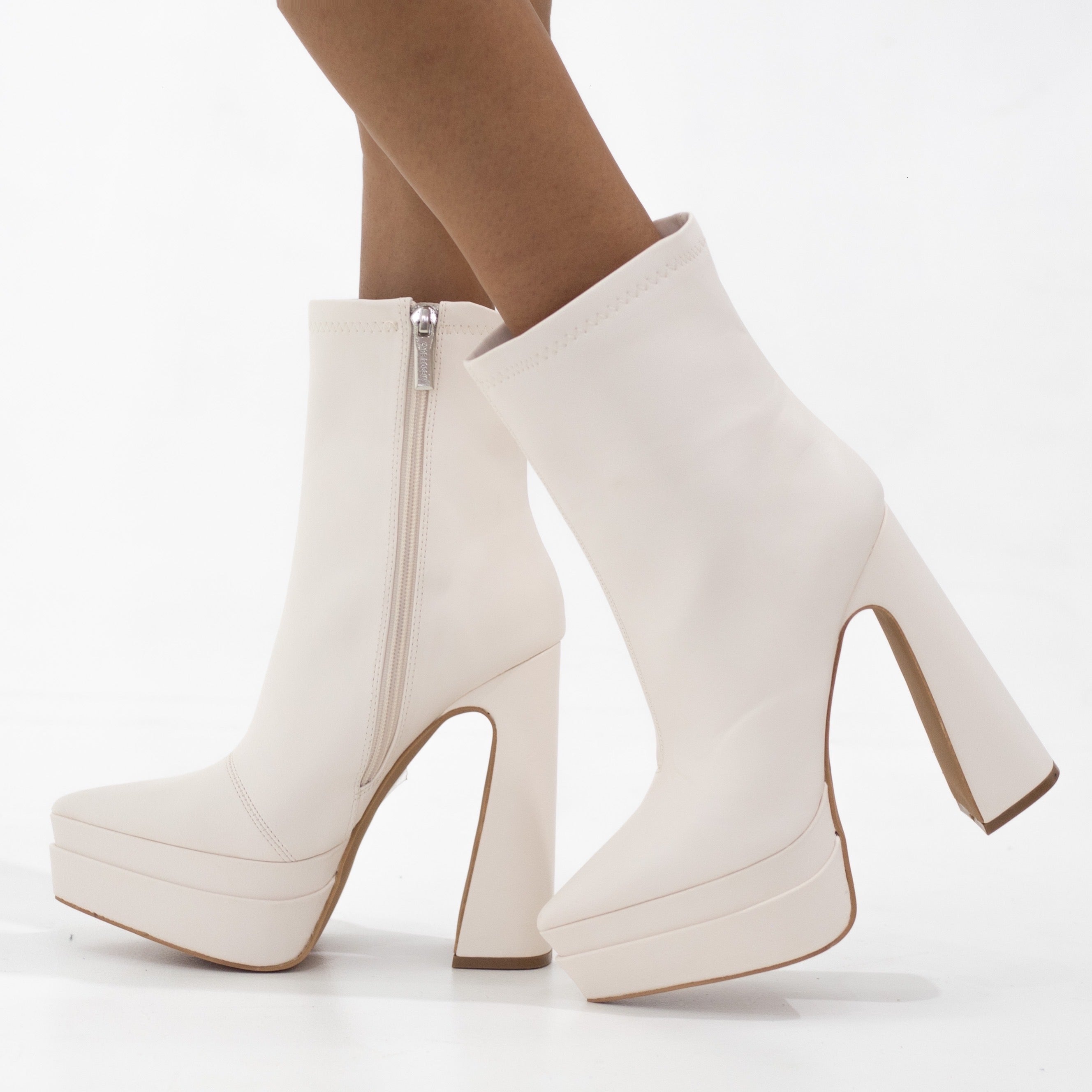 Oslo 15cm platform heel ankle boot pat white