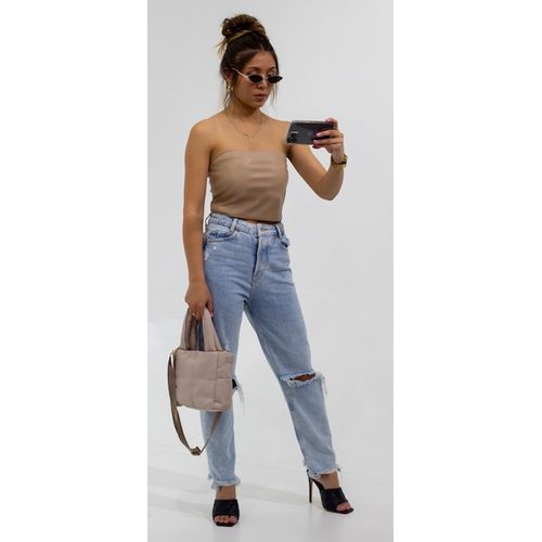 Jeslyn faux leather boob tube top nude