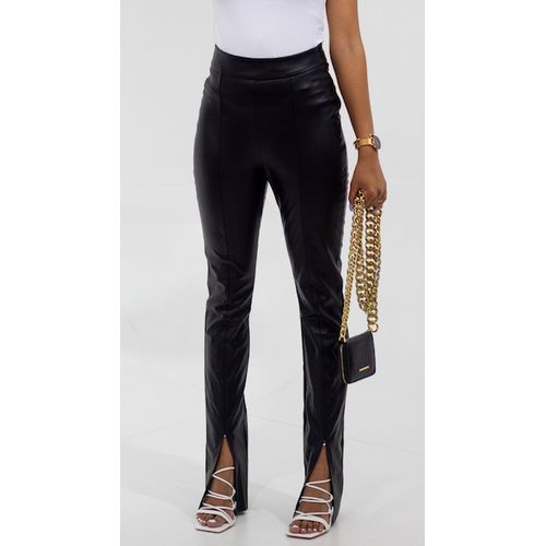 Tayt front slit vegan leather legging black