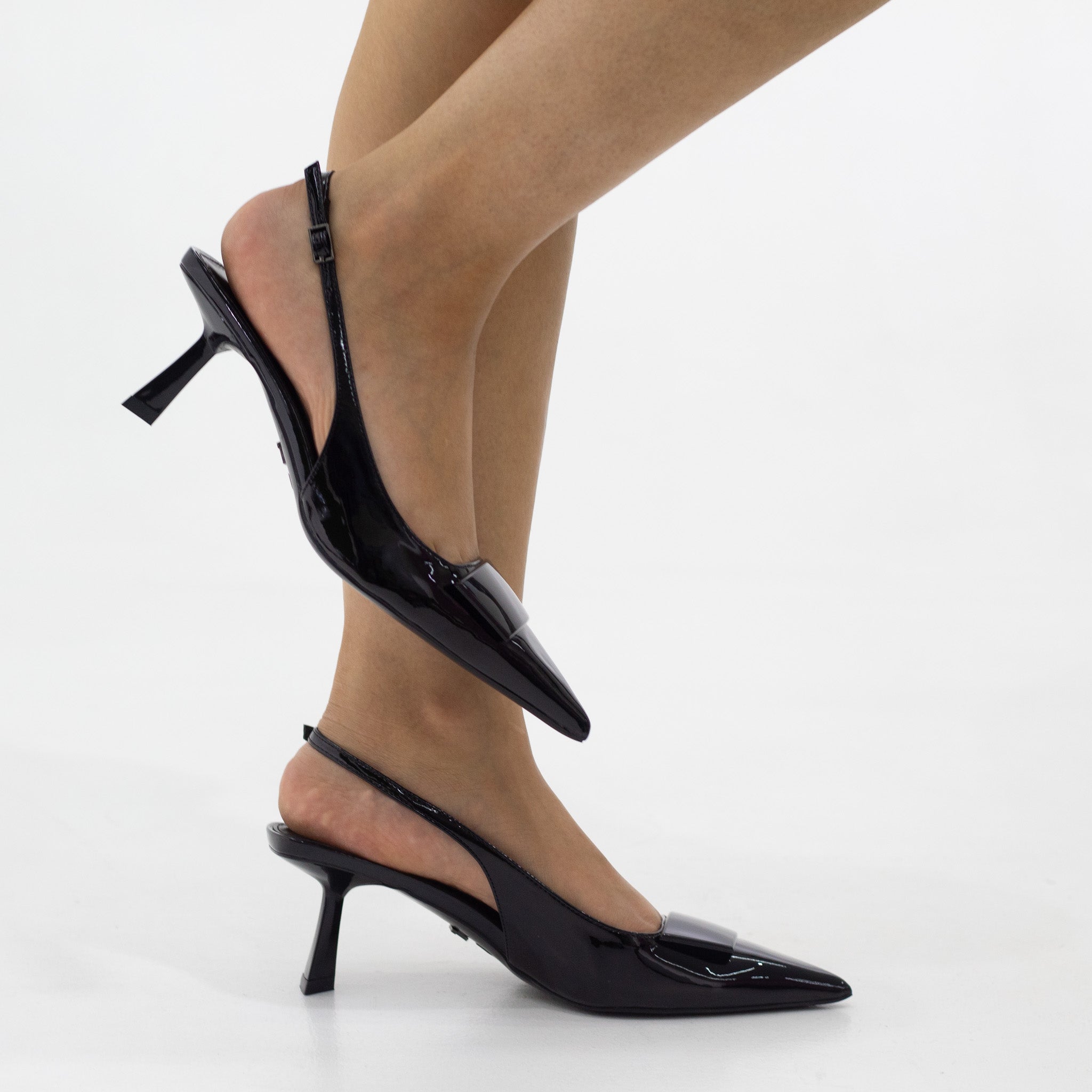 Abba glossy patent  sling back with reg trim  on a 4.5cm heel