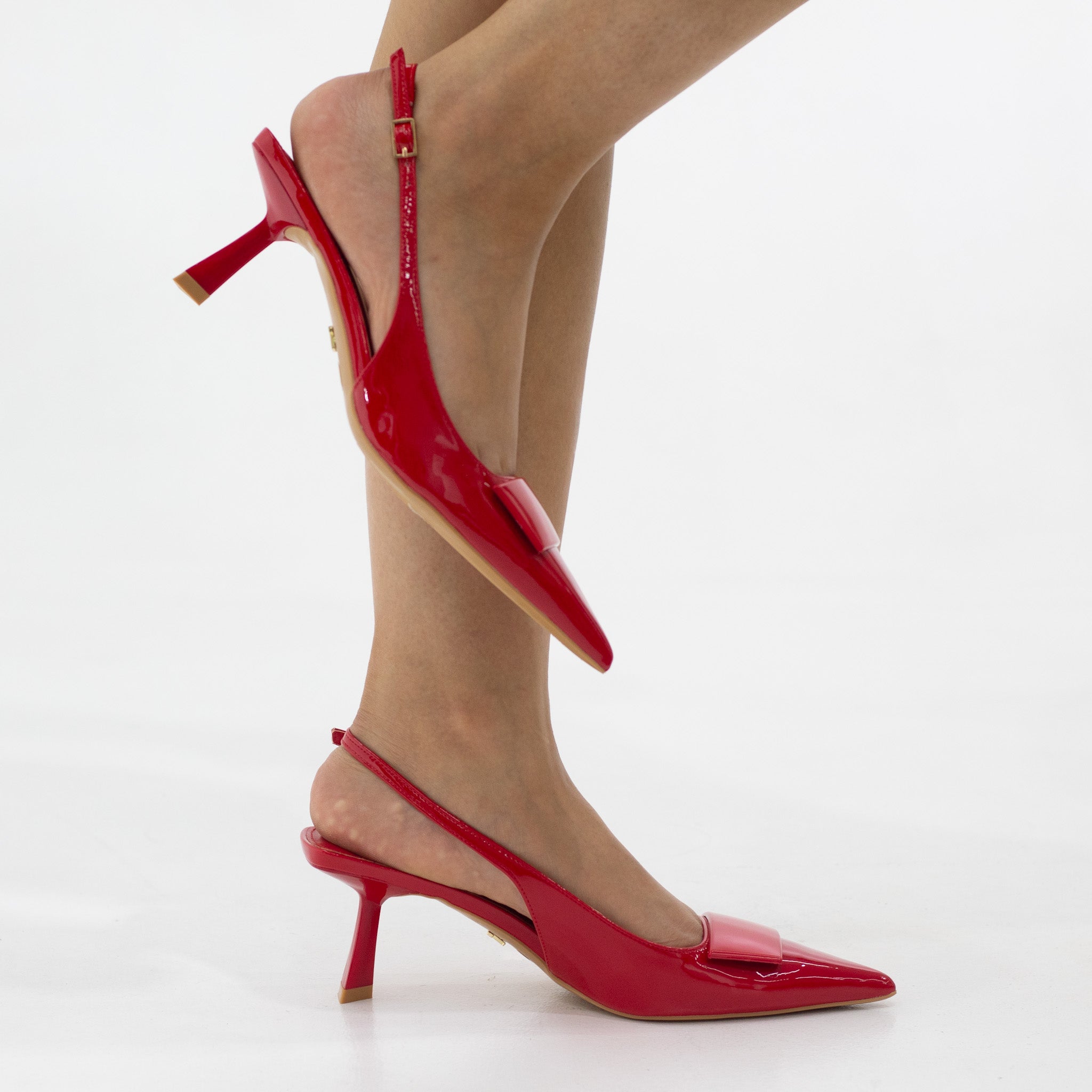 Abba glossy patent  sling back with reg trim  on a 4.5cm heel