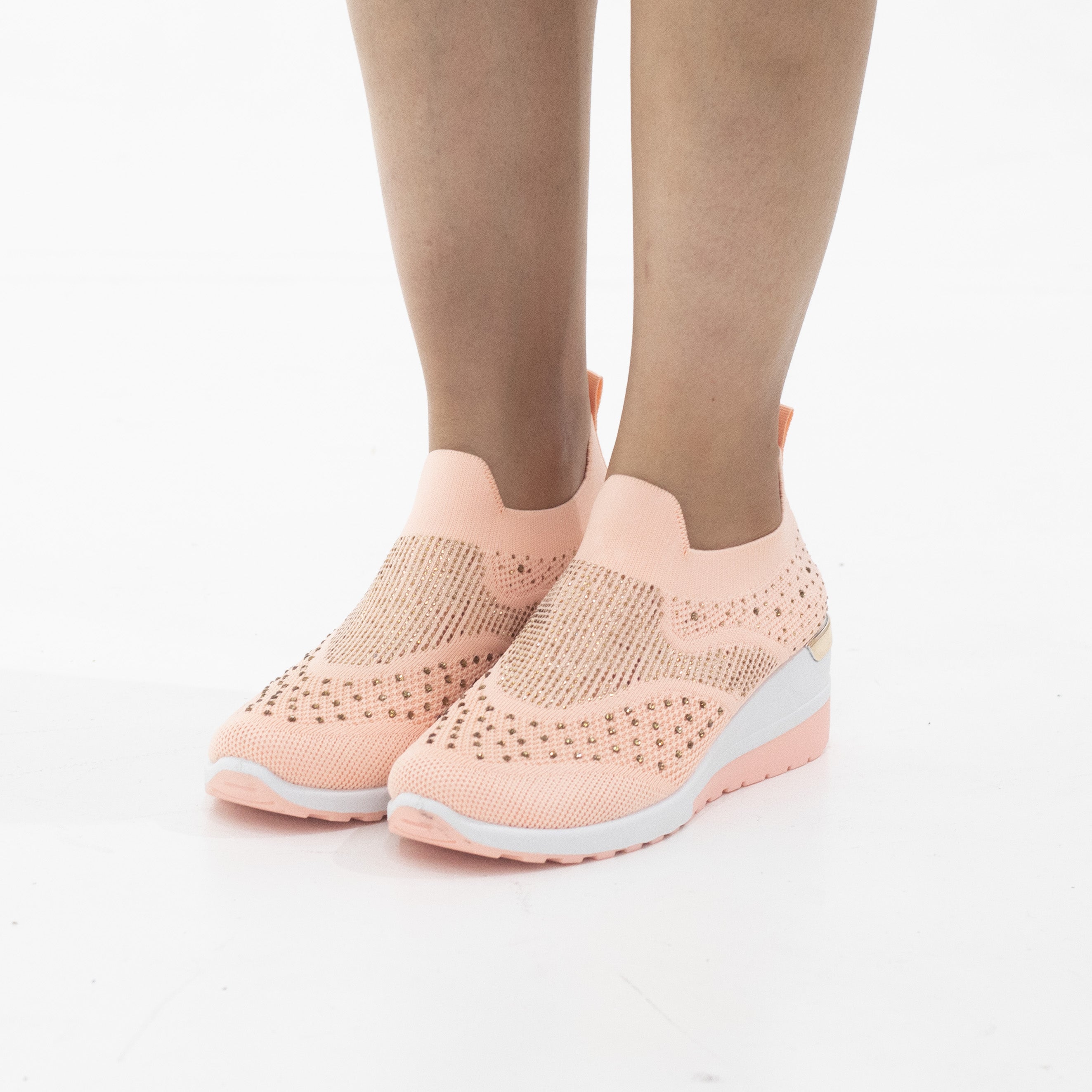 Octavia fly knit slip on sneaker with diamonds apricot