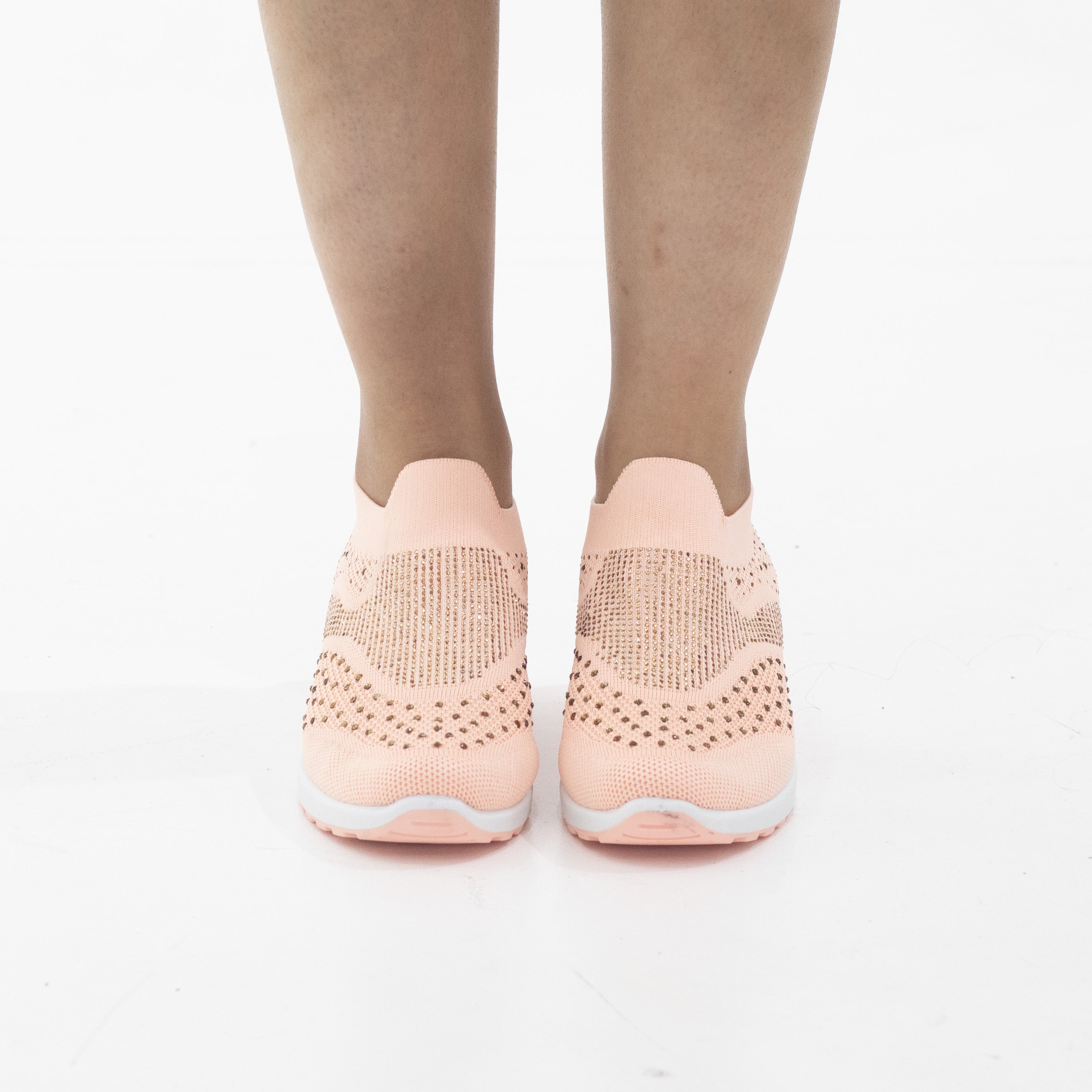 Octavia fly knit slip on sneaker with diamonds apricot